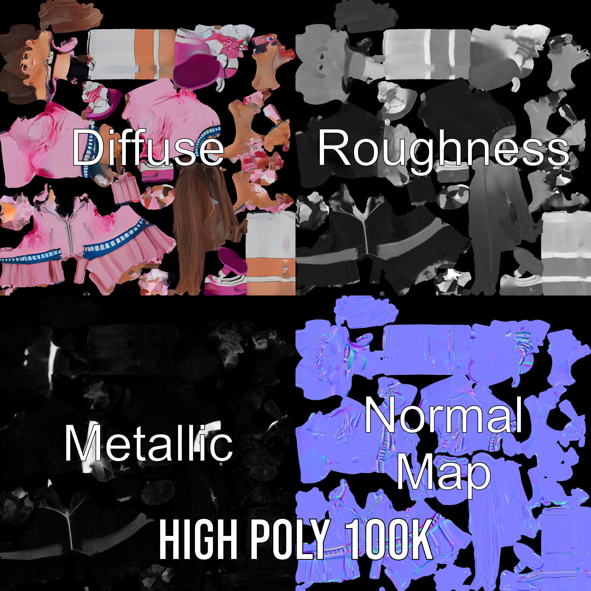 Stylized Teen Girl Character Rigged and Animated Low-poly 3D model_3