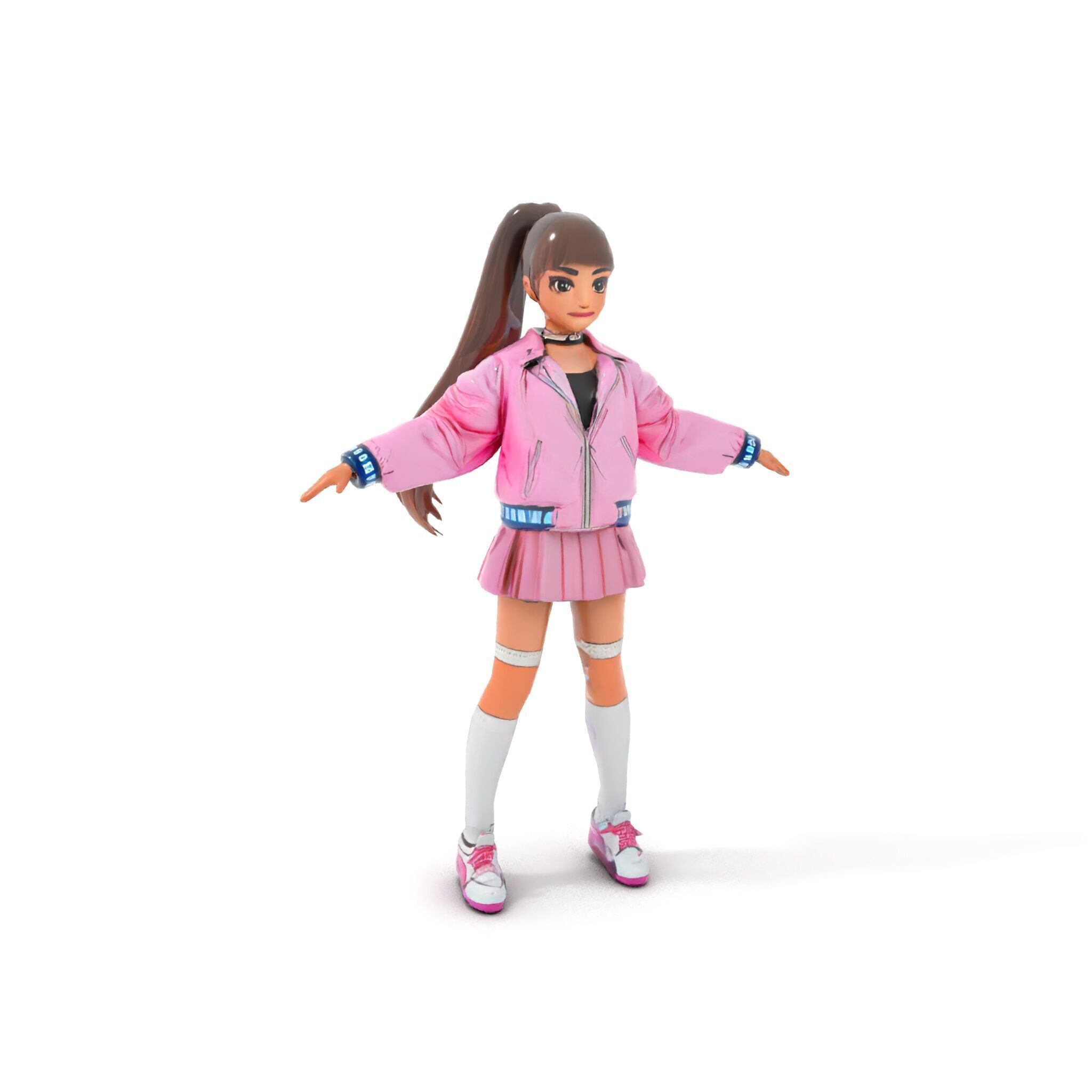 Stylized Teen Girl Character Rigged and Animated Low-poly 3D model_12