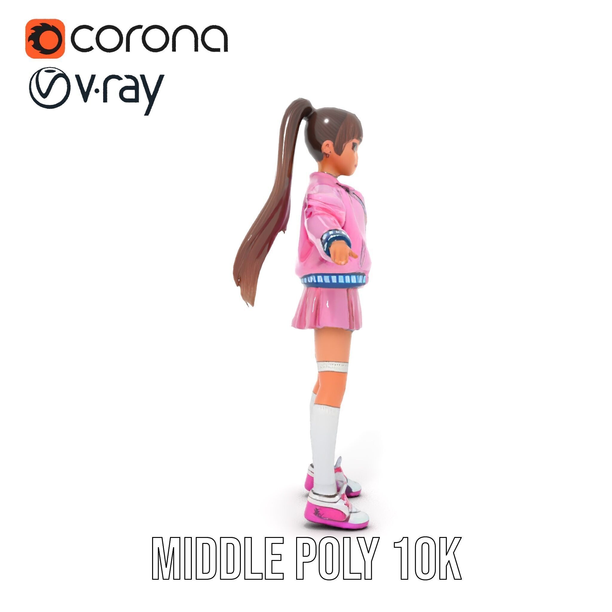Stylized Teen Girl Character Rigged and Animated Low-poly 3D model_23