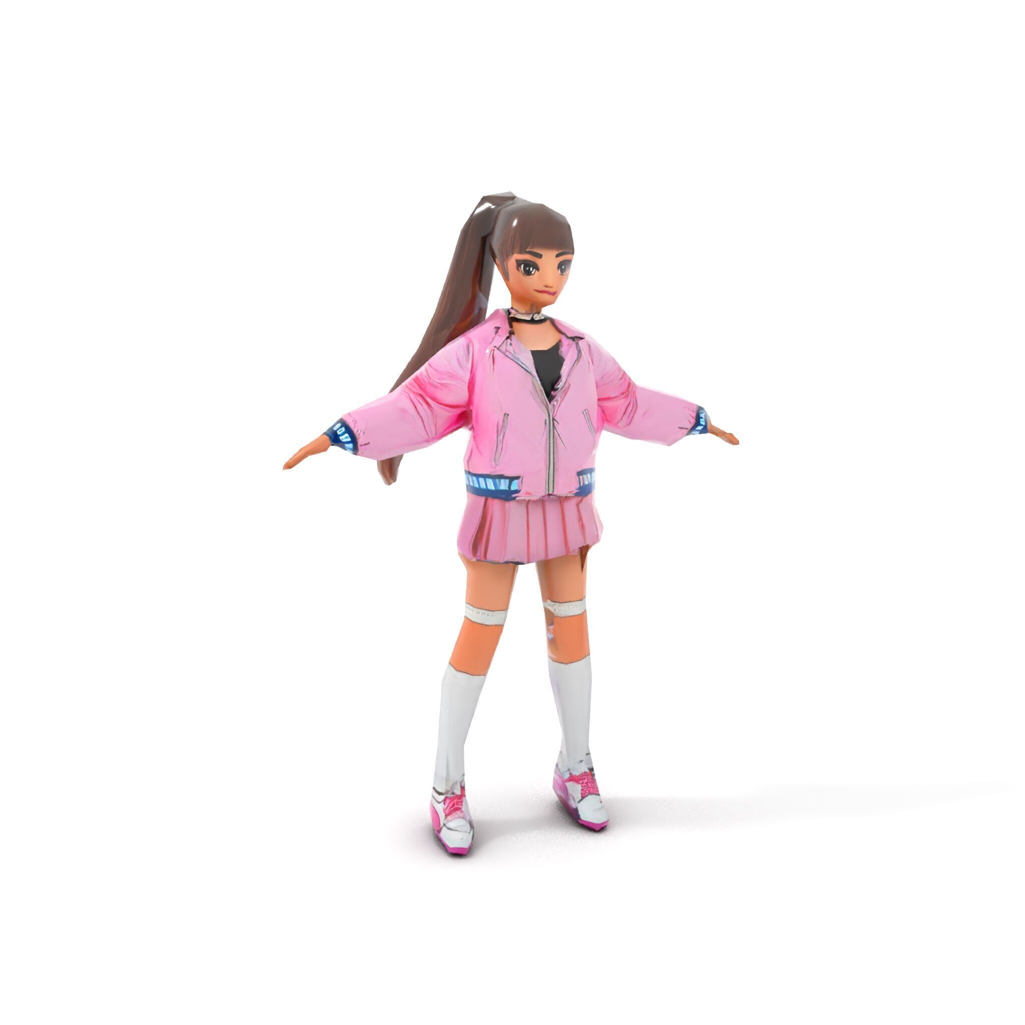 Stylized Teen Girl Character Rigged and Animated Low-poly 3D model_7