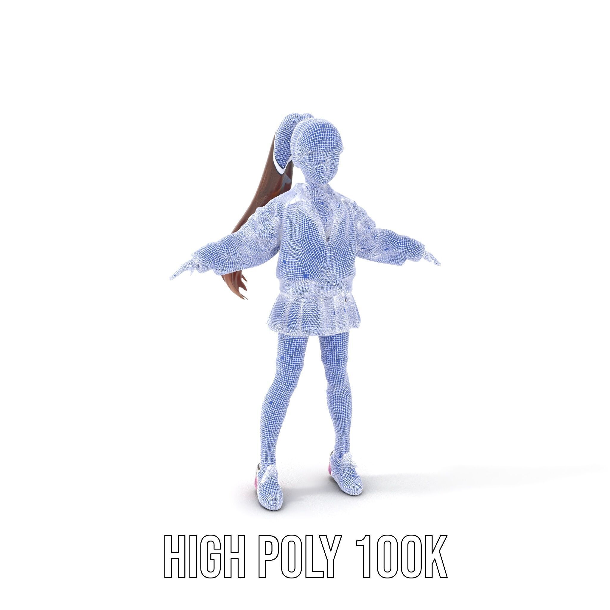 Stylized Teen Girl Character Rigged and Animated Low-poly 3D model_4