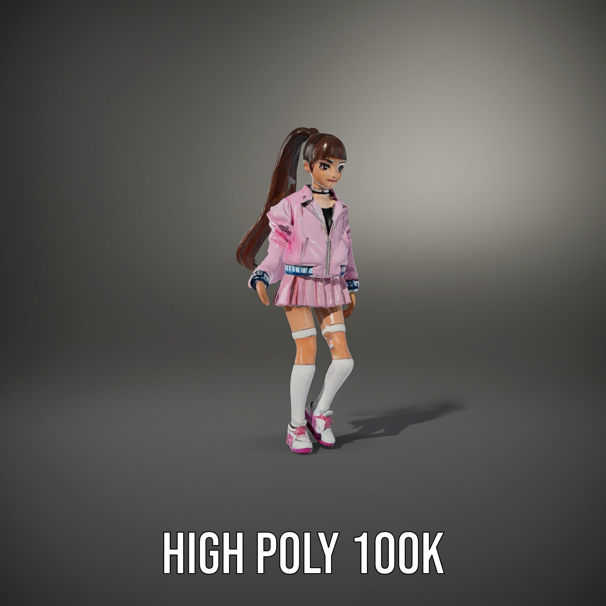 Stylized Teen Girl Character Rigged and Animated Low-poly 3D model_14
