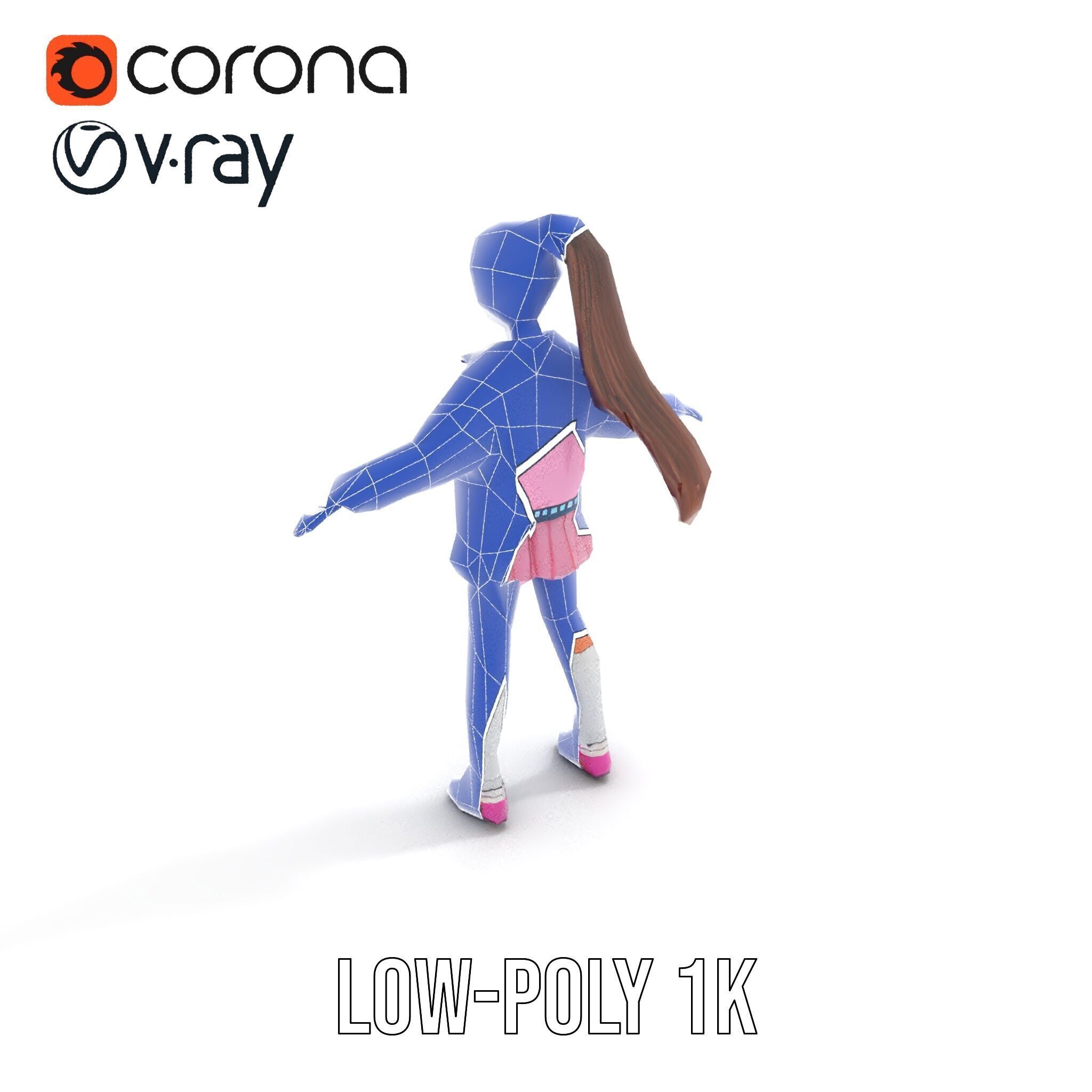 Stylized Teen Girl Character Rigged and Animated Low-poly 3D model_27