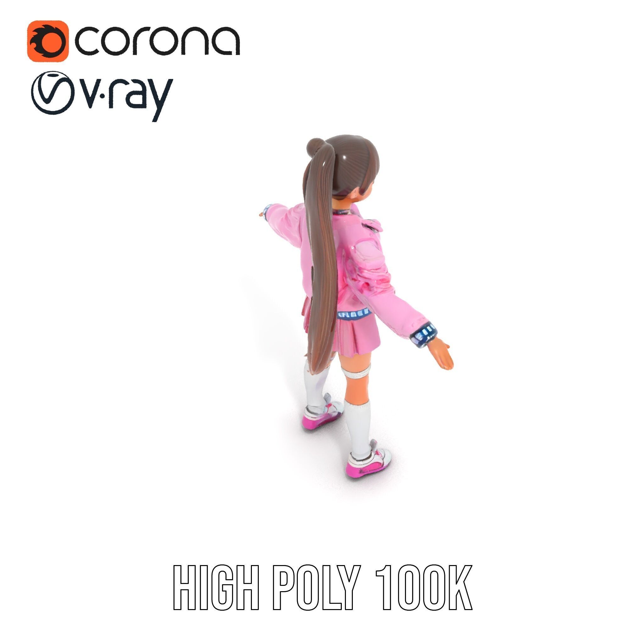 Stylized Teen Girl Character Rigged and Animated Low-poly 3D model_33