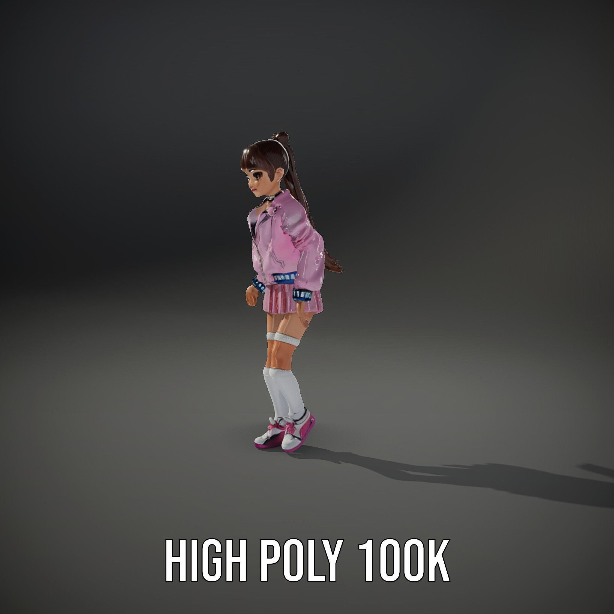 Stylized Teen Girl Character Rigged and Animated Low-poly 3D model_11