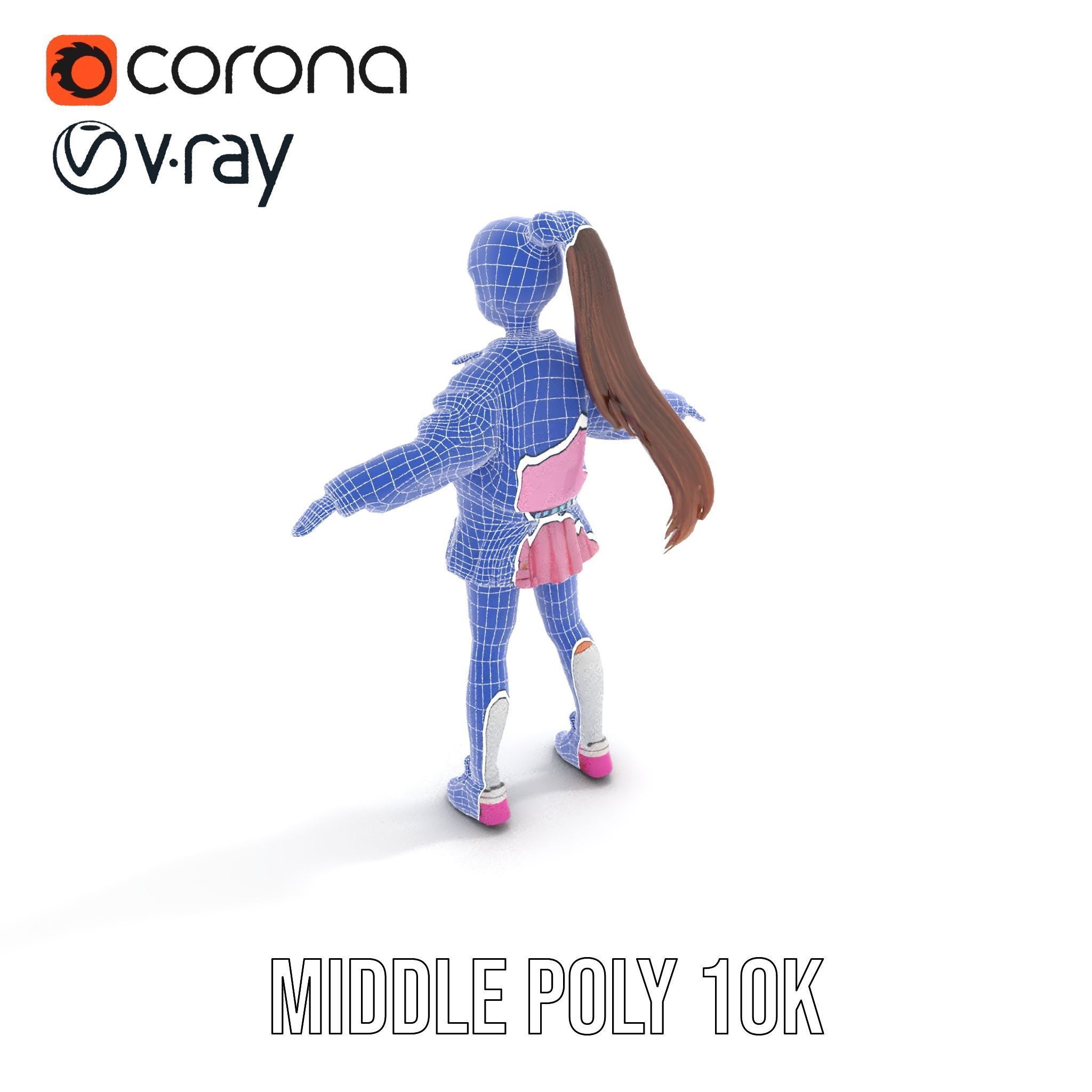 Stylized Teen Girl Character Rigged and Animated Low-poly 3D model_26