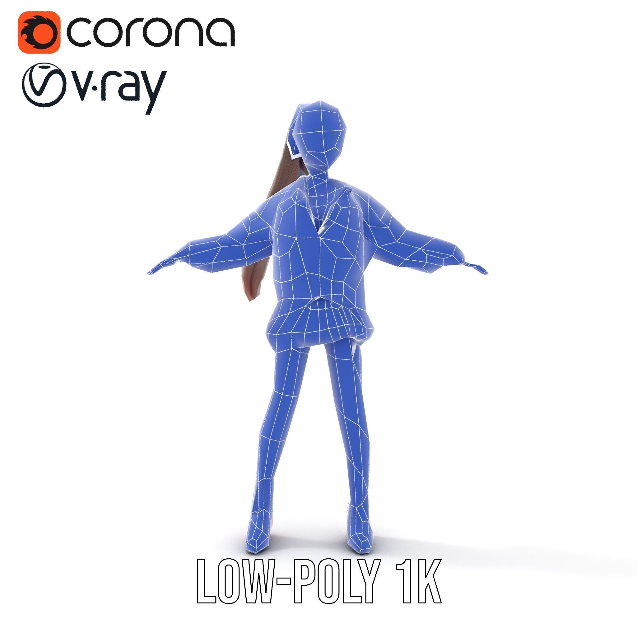 Stylized Teen Girl Character Rigged and Animated Low-poly 3D model_19