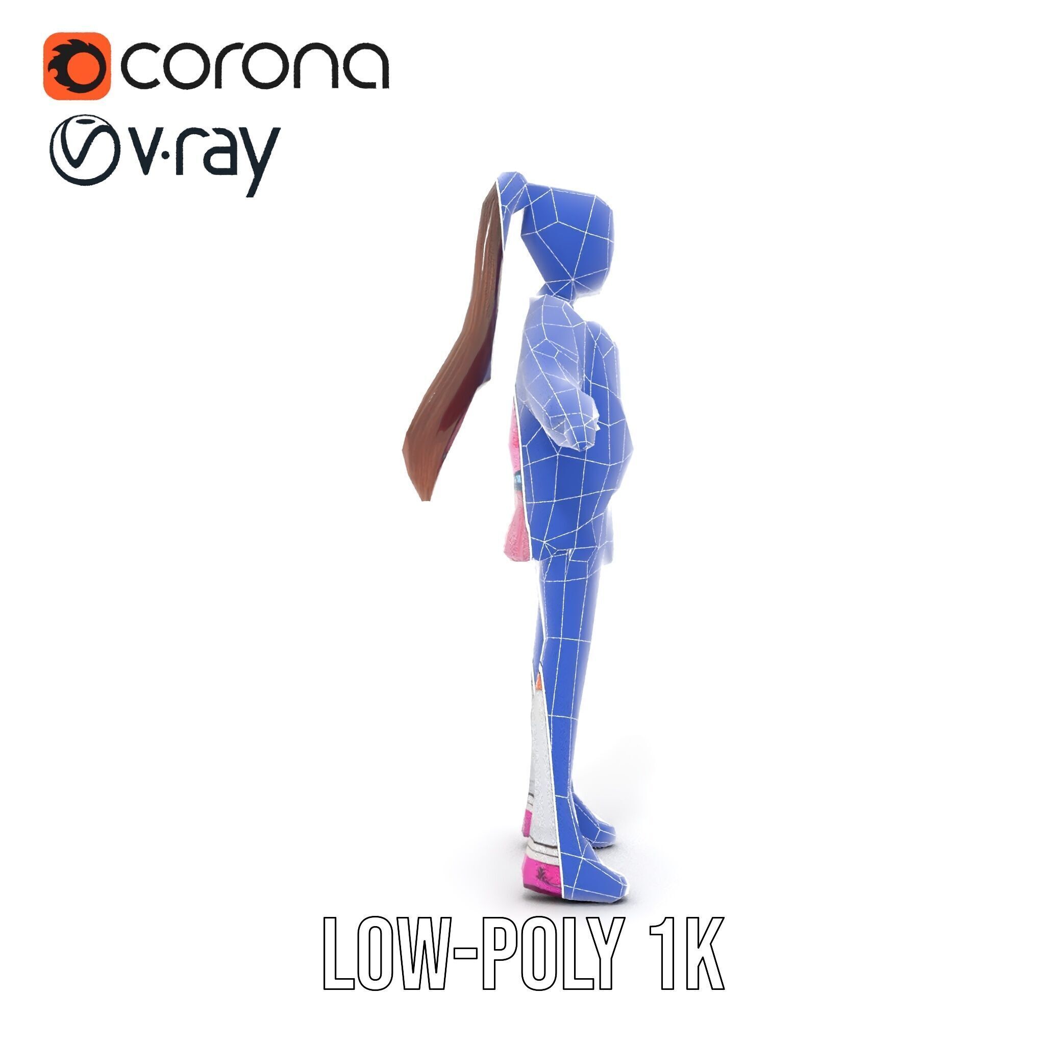 Stylized Teen Girl Character Rigged and Animated Low-poly 3D model_13