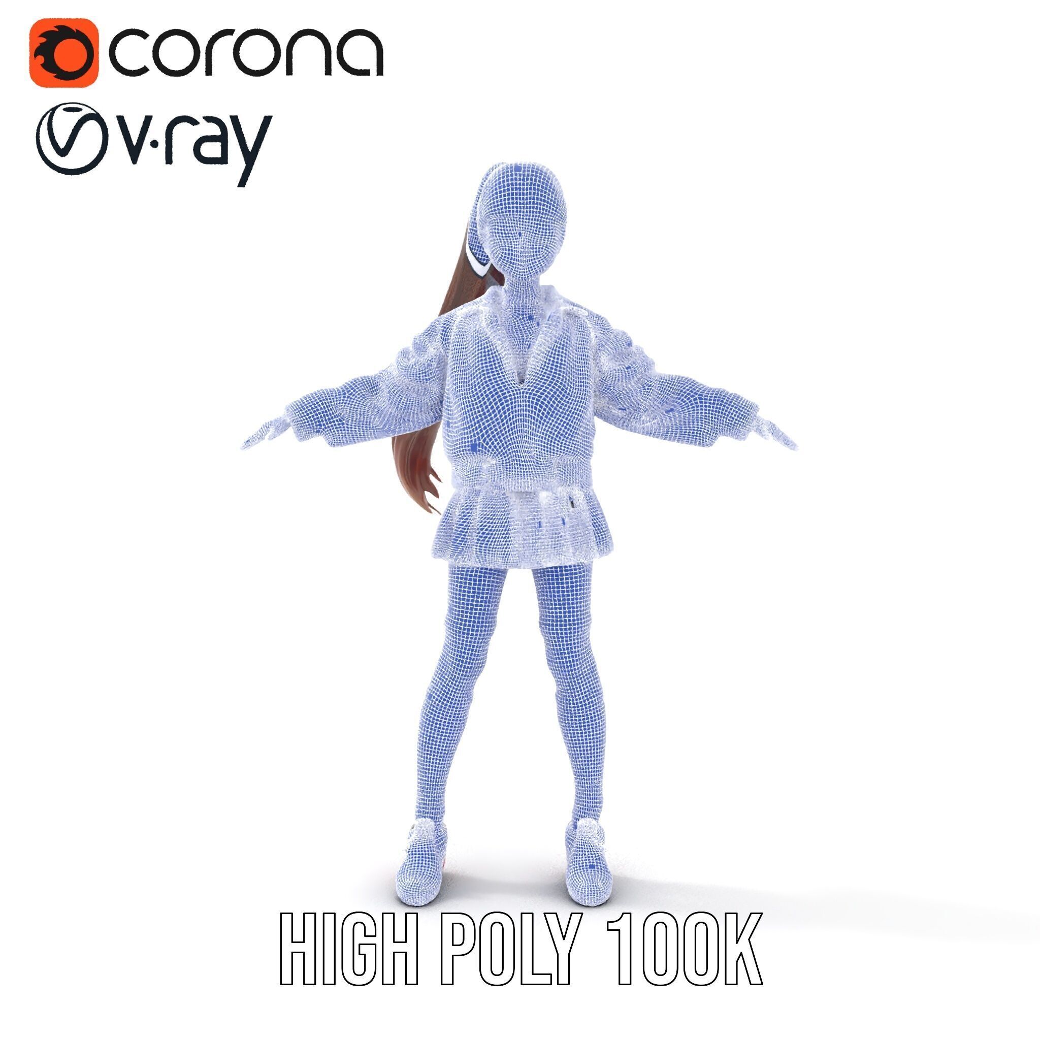 Stylized Teen Girl Character Rigged and Animated Low-poly 3D model_35