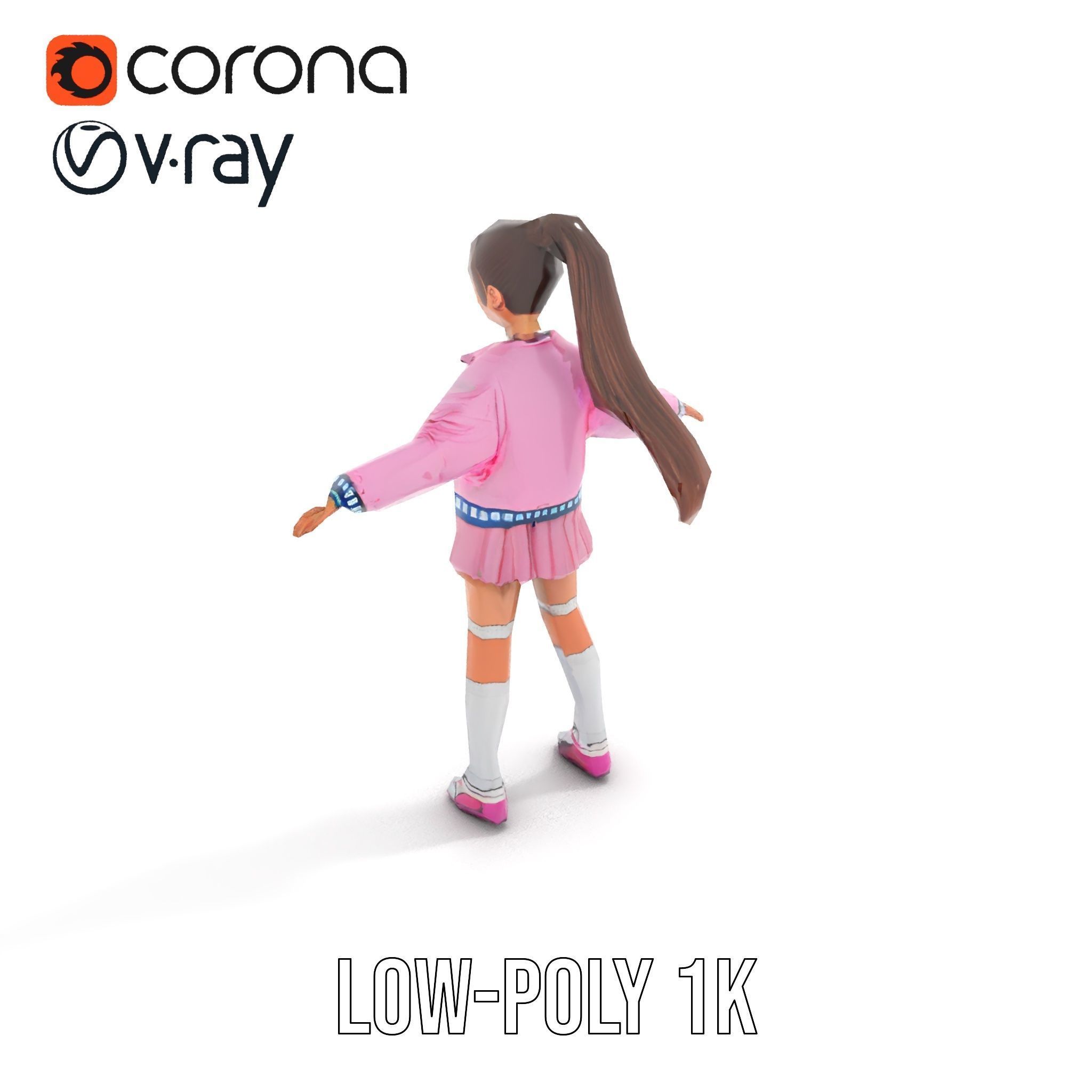 Stylized Teen Girl Character Rigged and Animated Low-poly 3D model_10