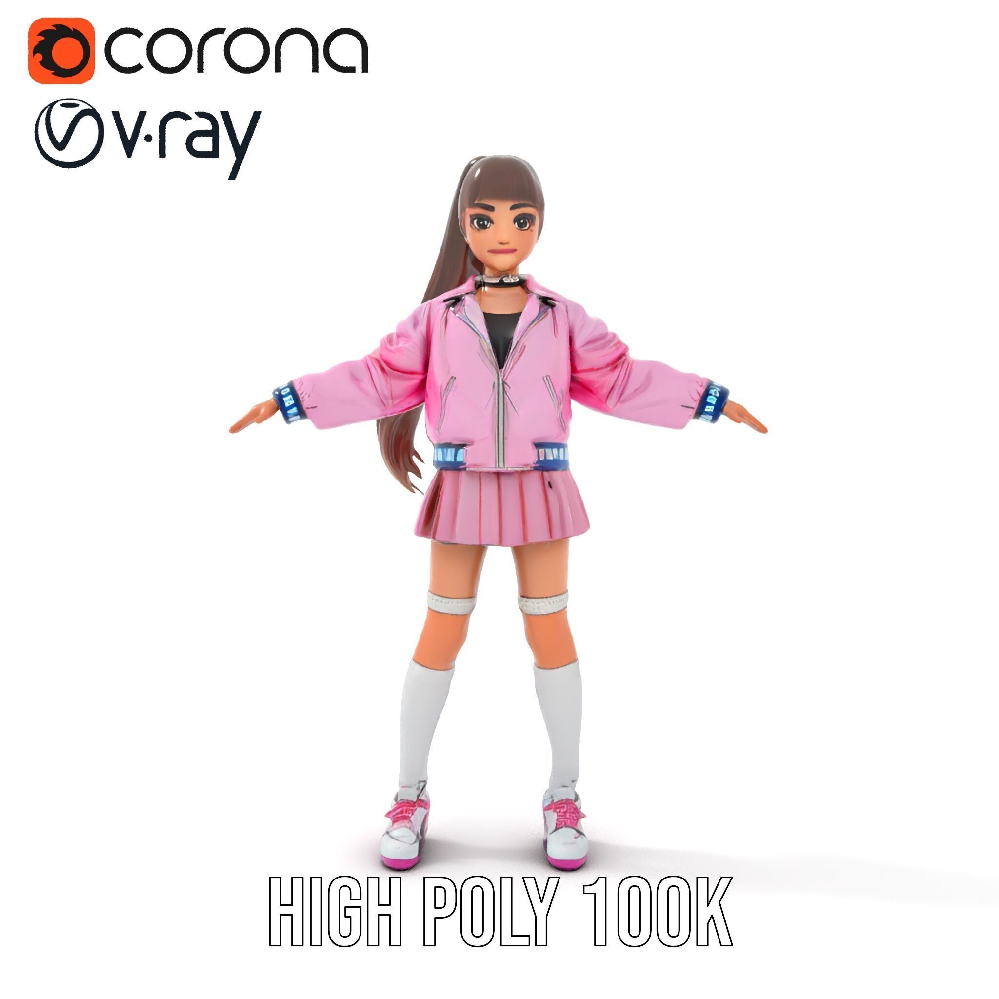 Stylized Teen Girl Character Rigged and Animated Low-poly 3D model_31