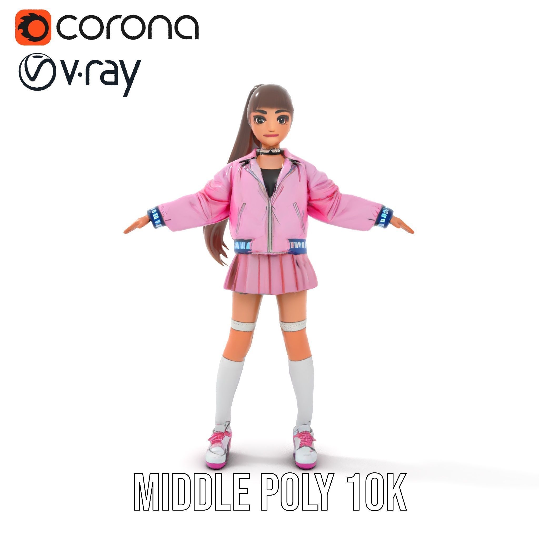 Stylized Teen Girl Character Rigged and Animated Low-poly 3D model_15