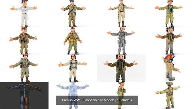 Precise WWII Plastic Soldier Models 3D Model Collection