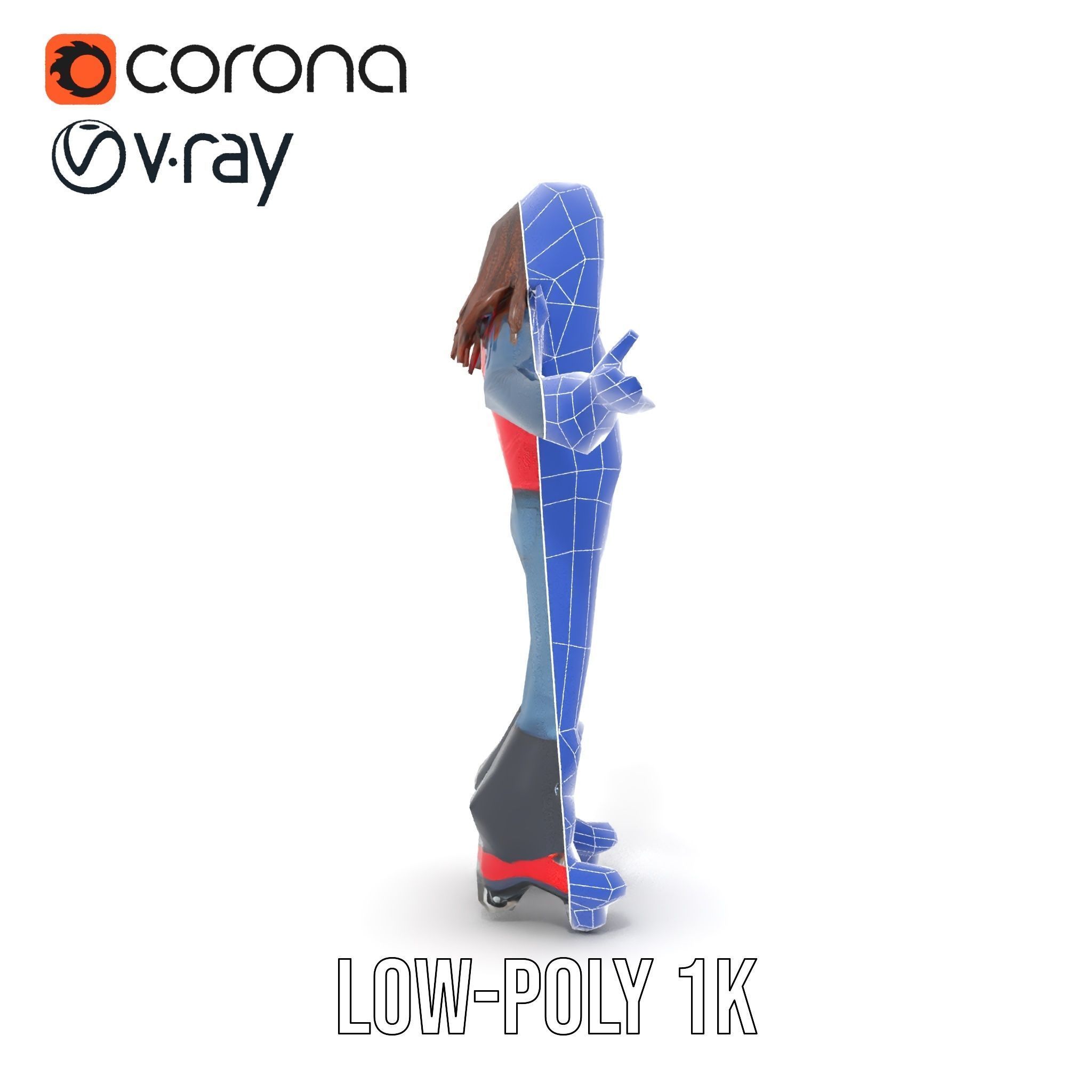Roller Skater Character Rigged and Animated with Retro Style Low-poly 3D model_7