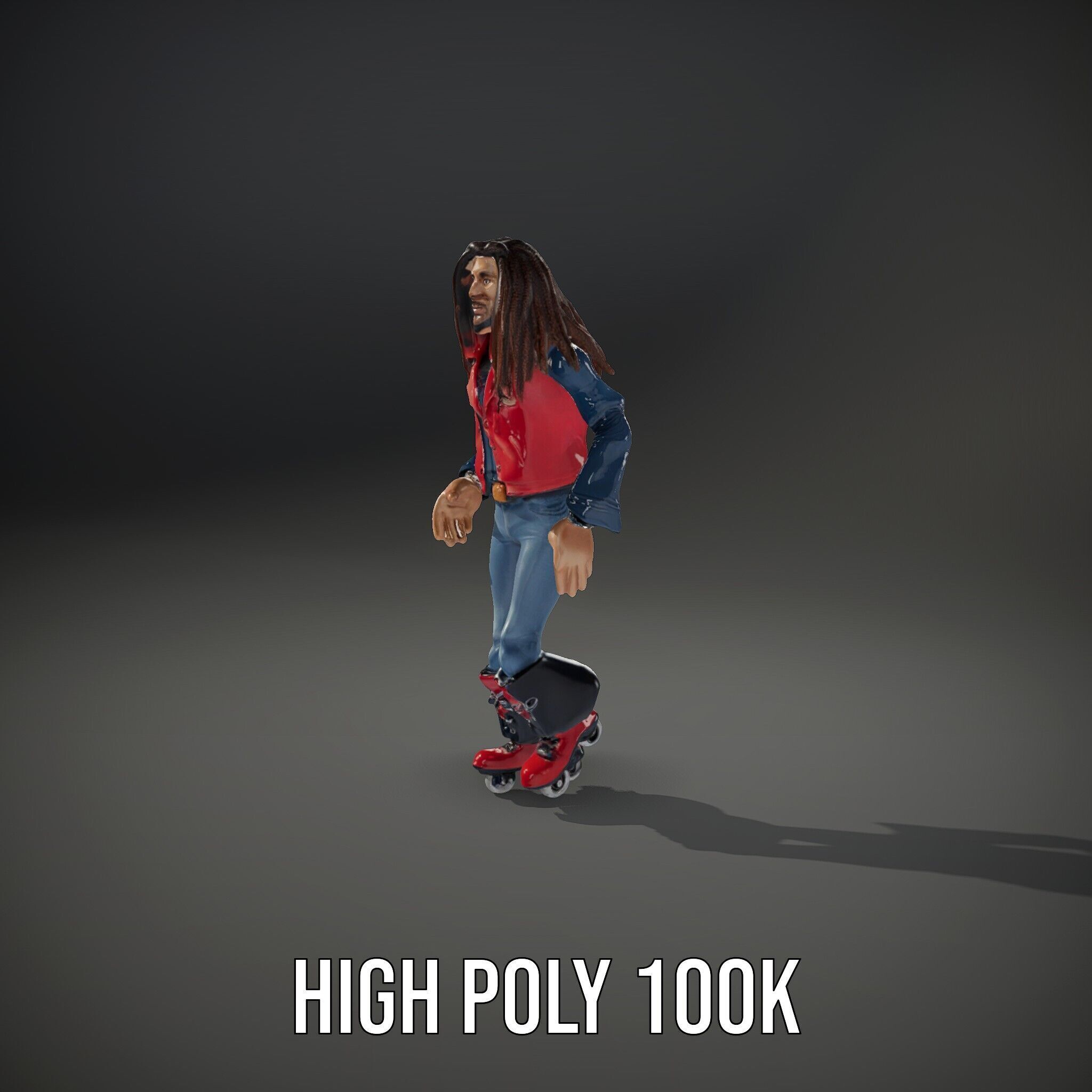 Roller Skater Character Rigged and Animated with Retro Style Low-poly 3D model_20