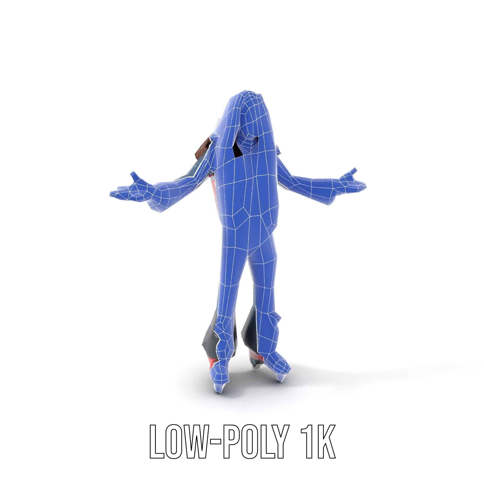 Roller Skater Character Rigged and Animated with Retro Style Low-poly 3D model_22