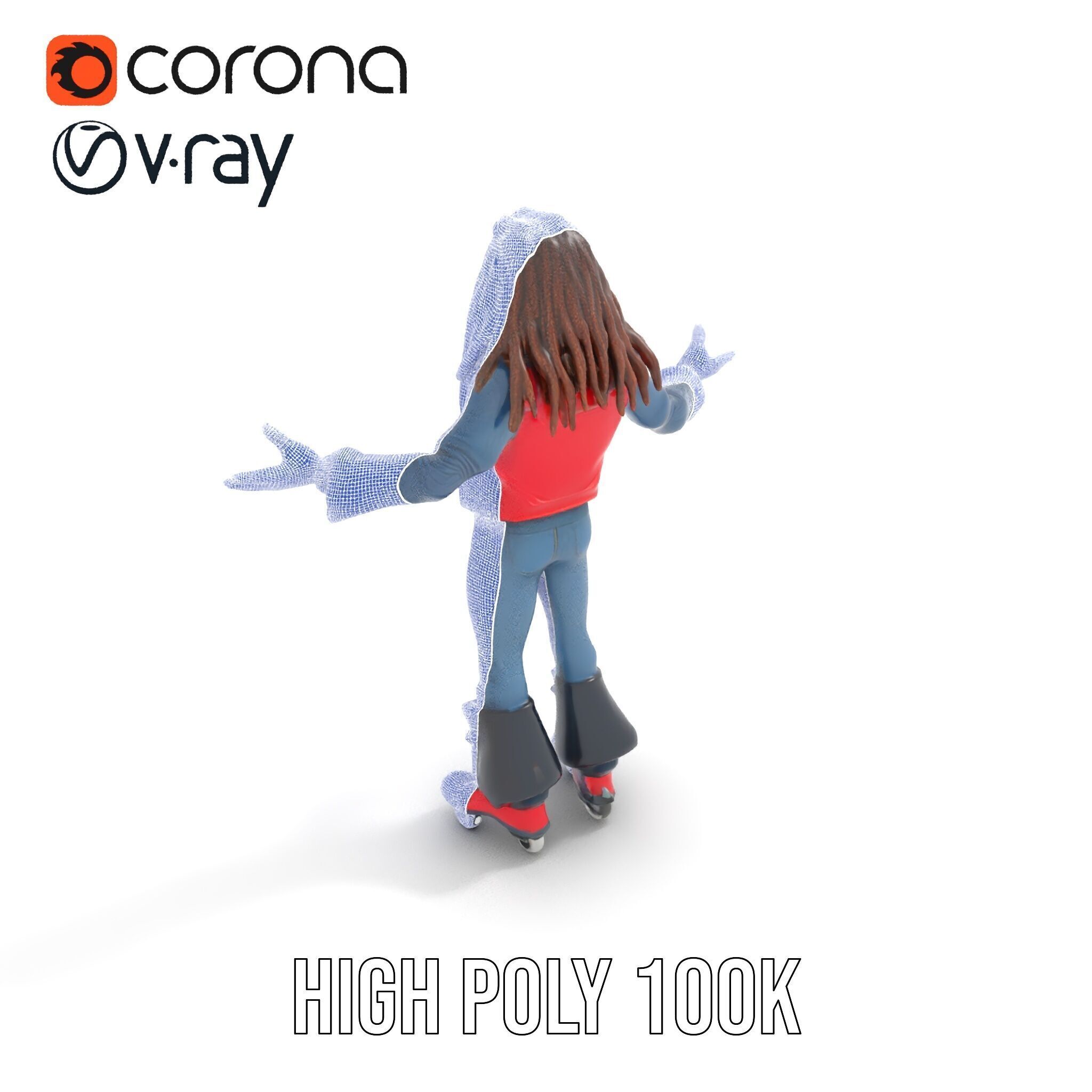 Roller Skater Character Rigged and Animated with Retro Style Low-poly 3D model_17