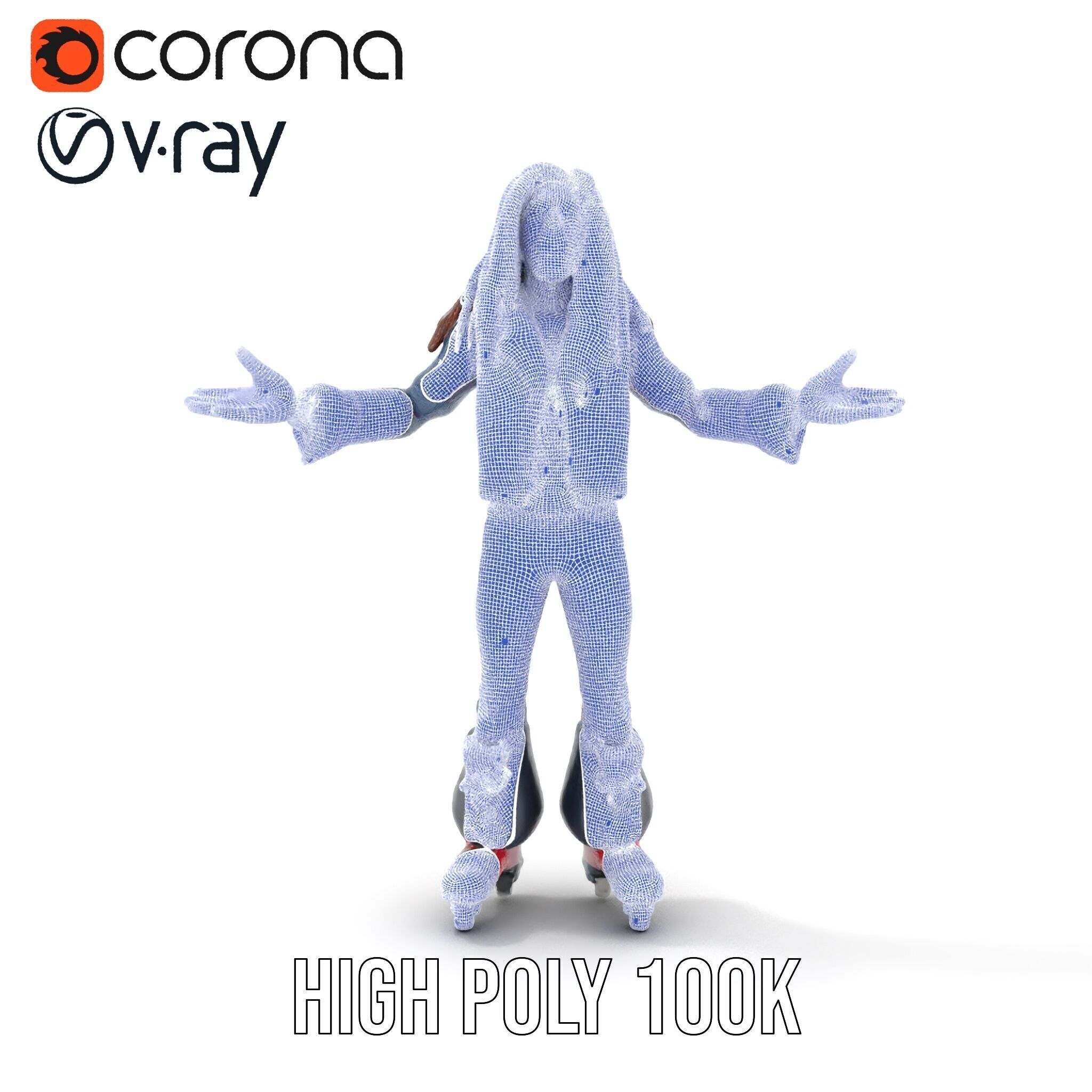 Roller Skater Character Rigged and Animated with Retro Style Low-poly 3D model_36