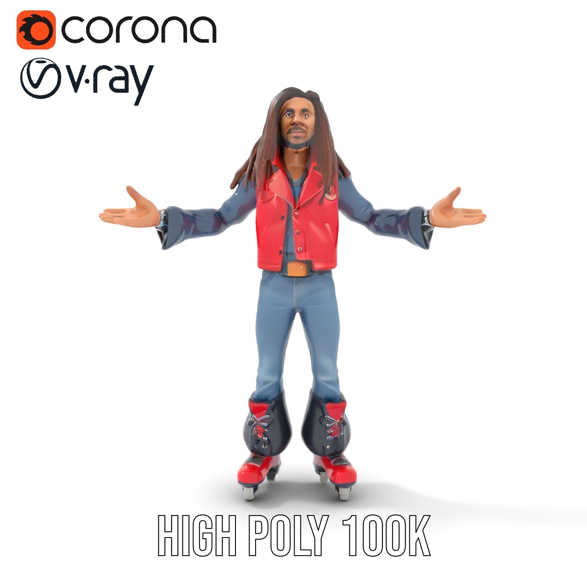 Roller Skater Character Rigged and Animated with Retro Style Low-poly 3D model_31