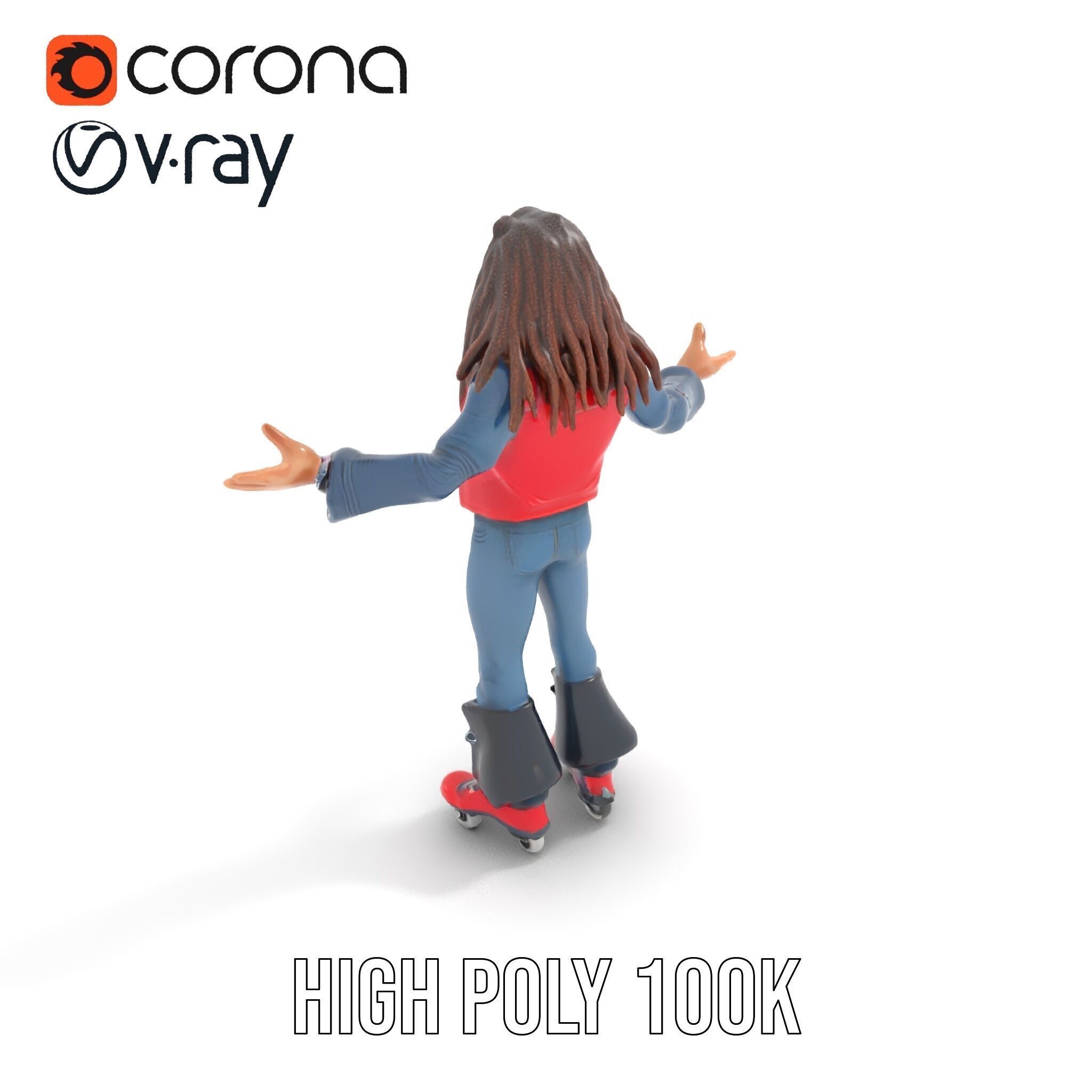 Roller Skater Character Rigged and Animated with Retro Style Low-poly 3D model_28