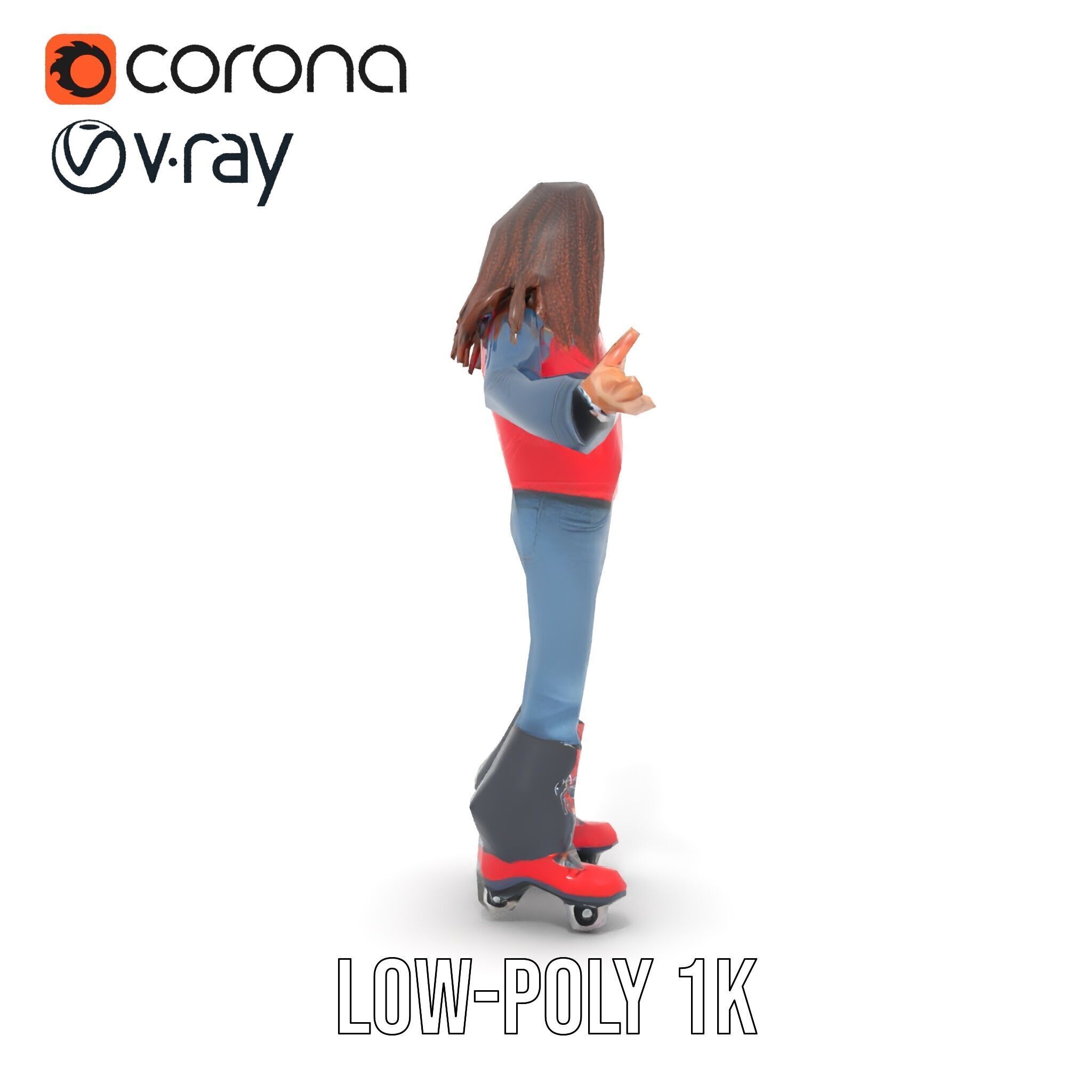 Roller Skater Character Rigged and Animated with Retro Style Low-poly 3D model_30
