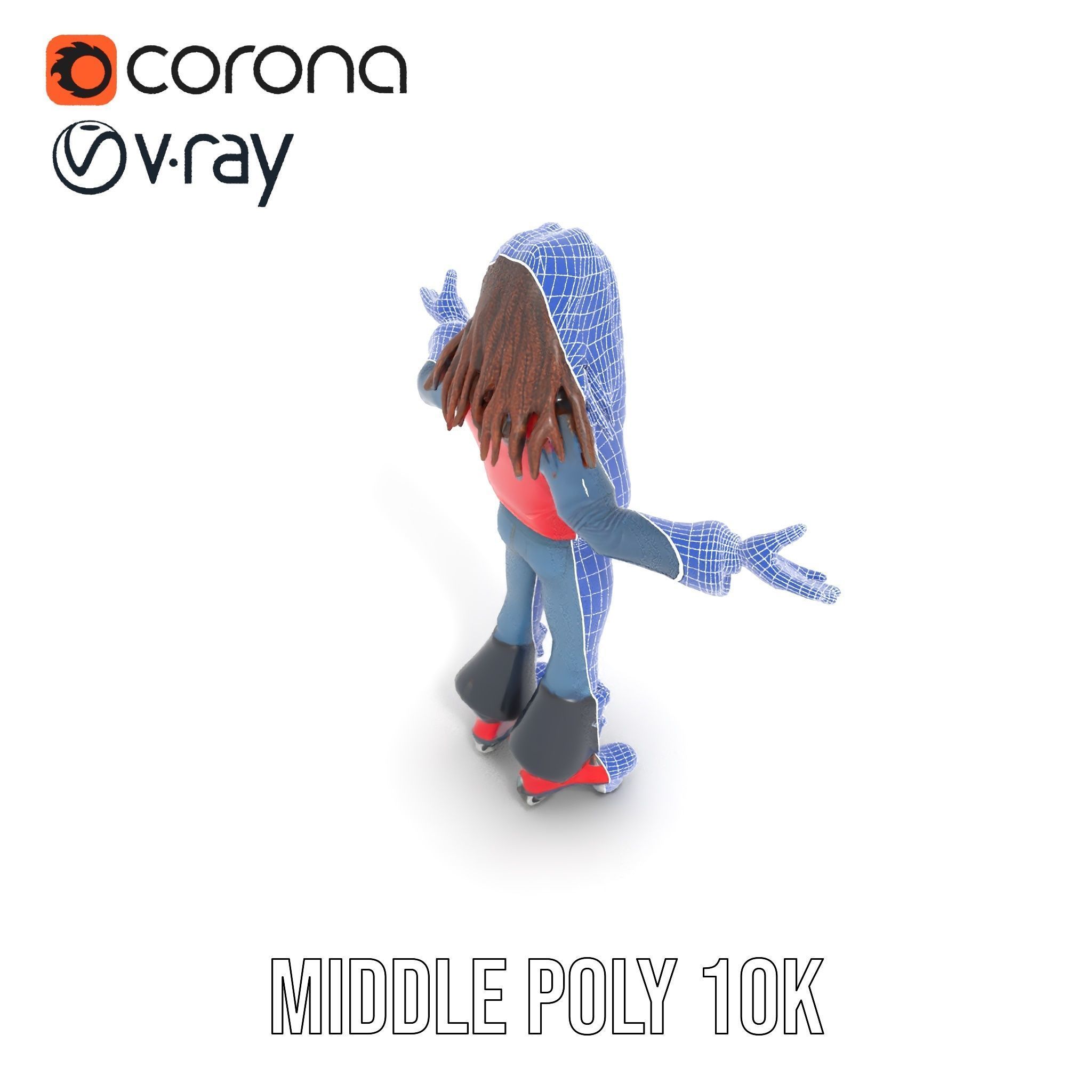 Roller Skater Character Rigged and Animated with Retro Style Low-poly 3D model_21