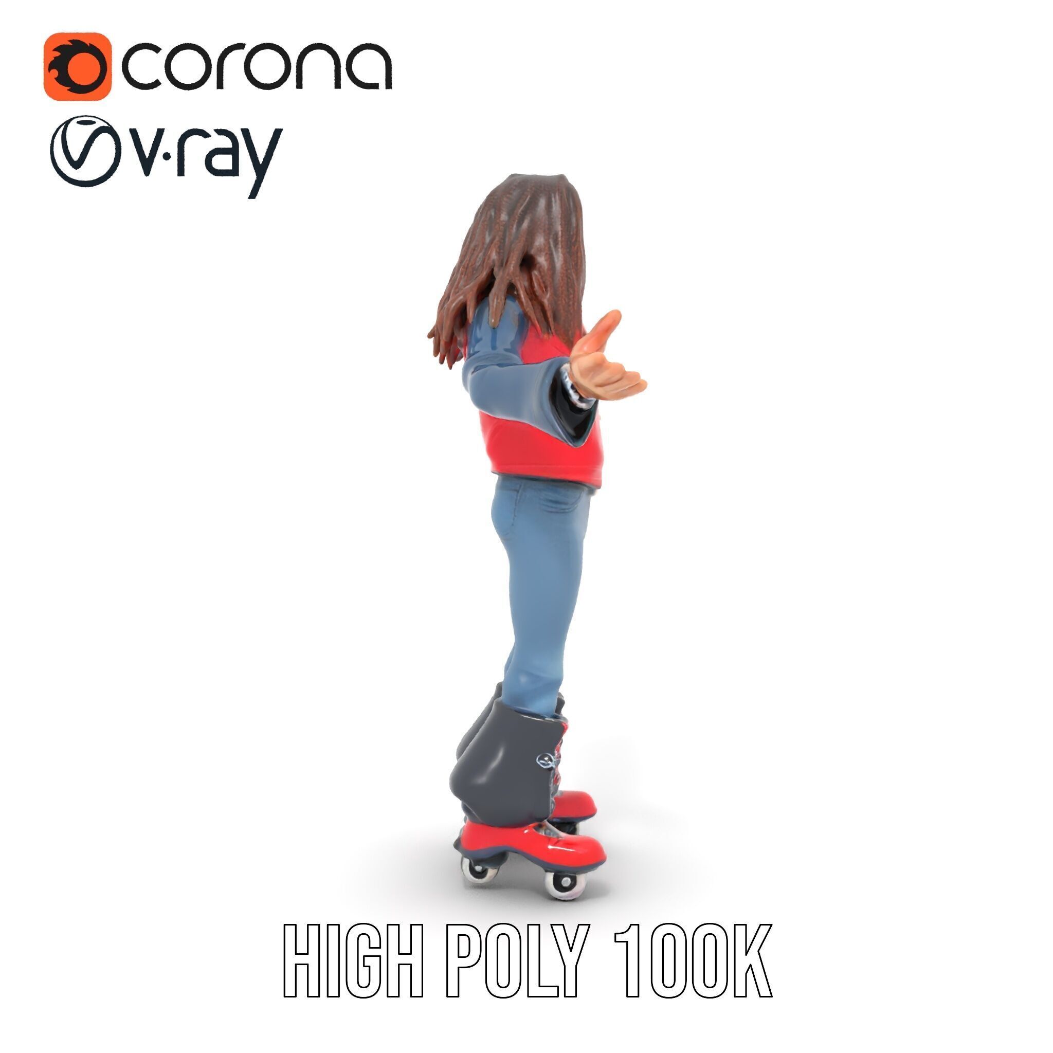 Roller Skater Character Rigged and Animated with Retro Style Low-poly 3D model_11