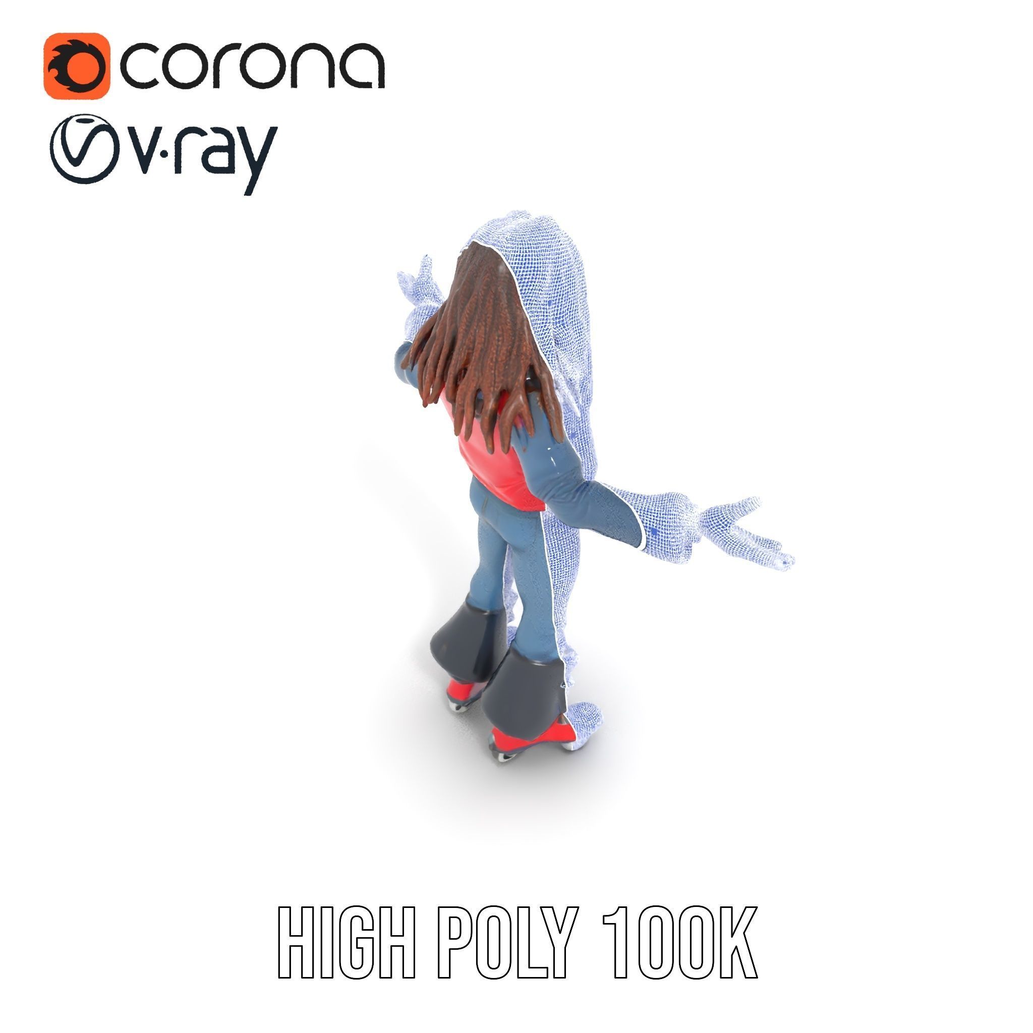 Roller Skater Character Rigged and Animated with Retro Style Low-poly 3D model_33