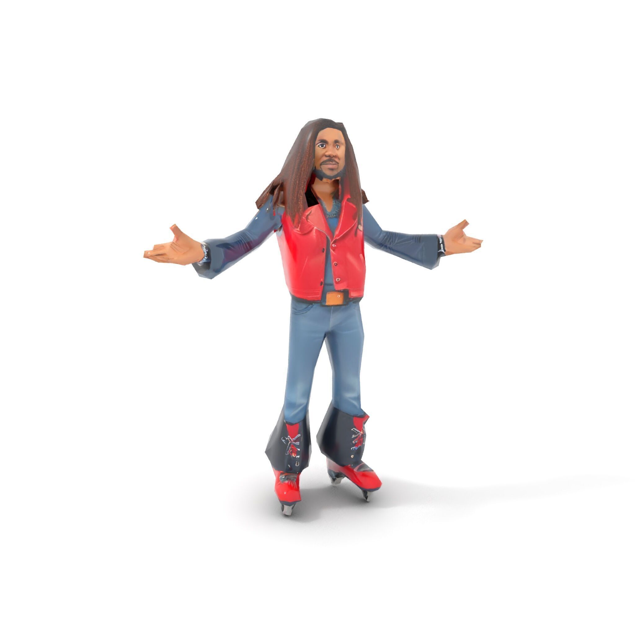Roller Skater Character Rigged and Animated with Retro Style Low-poly 3D model_19