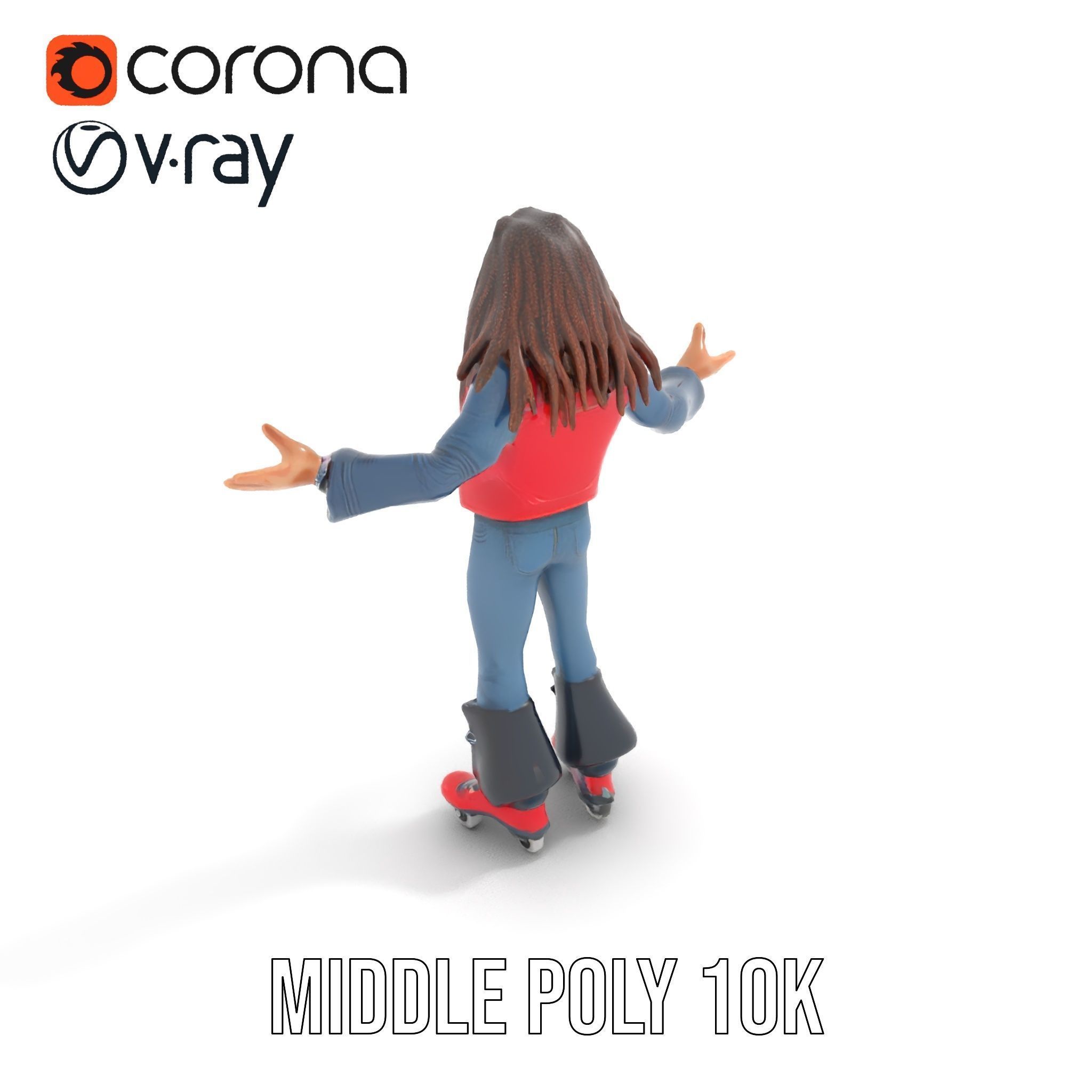 Roller Skater Character Rigged and Animated with Retro Style Low-poly 3D model_12