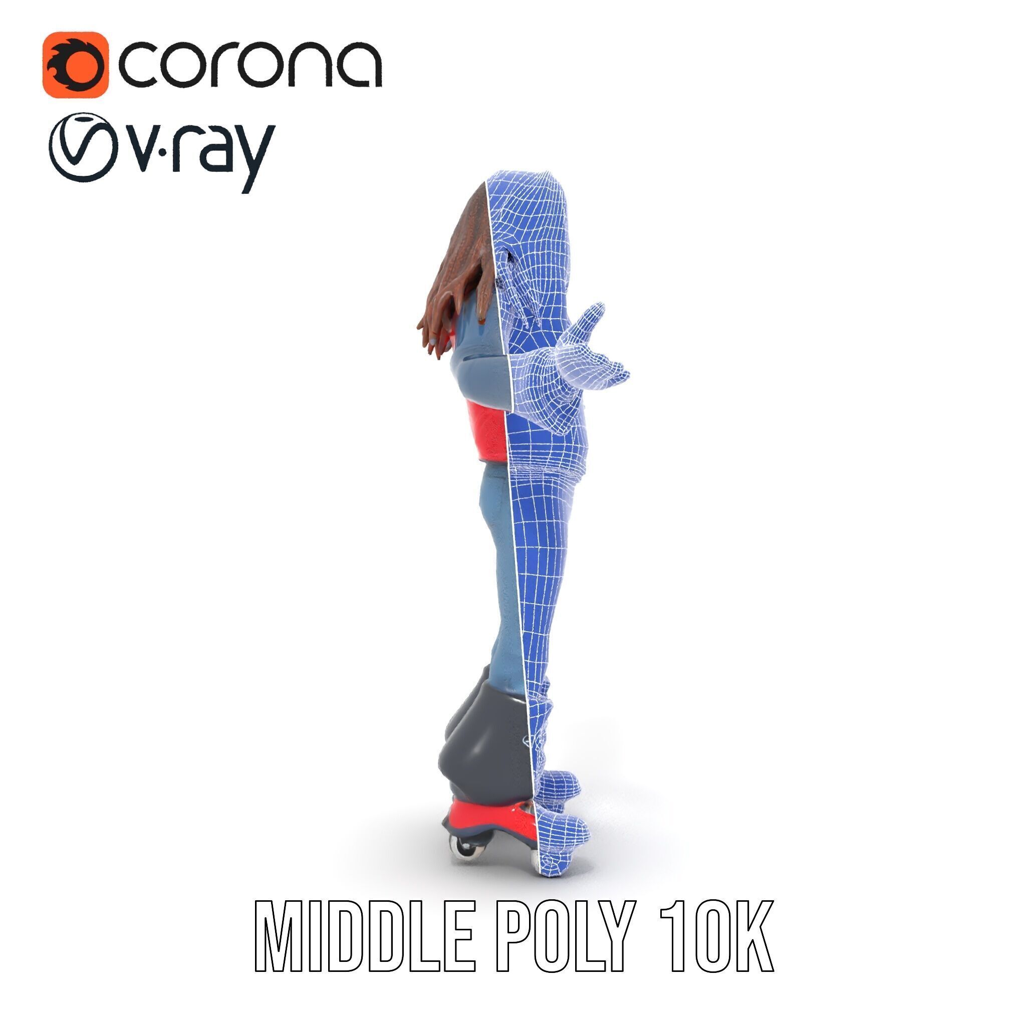 Roller Skater Character Rigged and Animated with Retro Style Low-poly 3D model_32