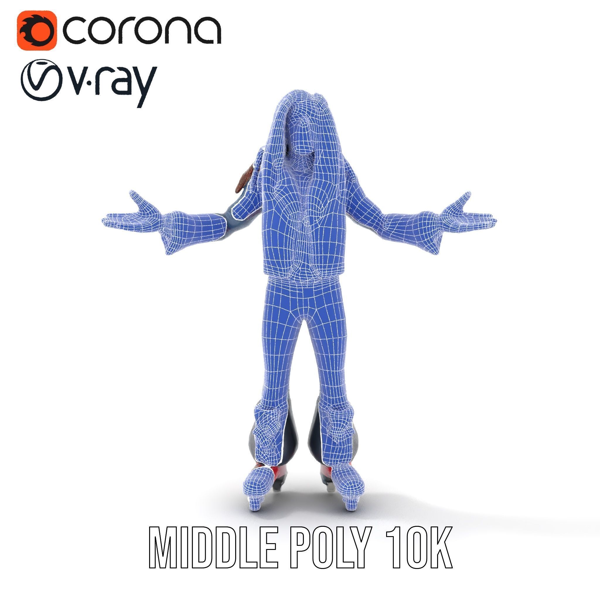 Roller Skater Character Rigged and Animated with Retro Style Low-poly 3D model_26