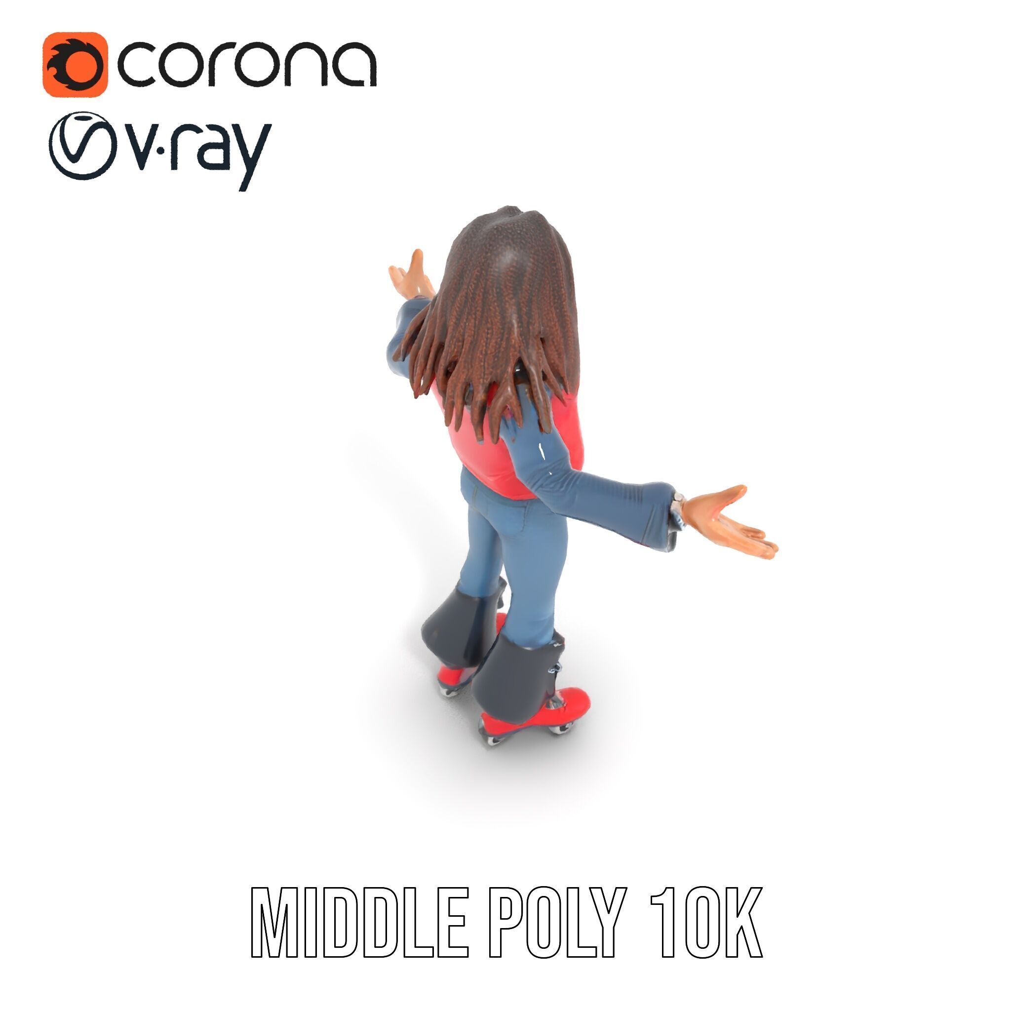 Roller Skater Character Rigged and Animated with Retro Style Low-poly 3D model_18