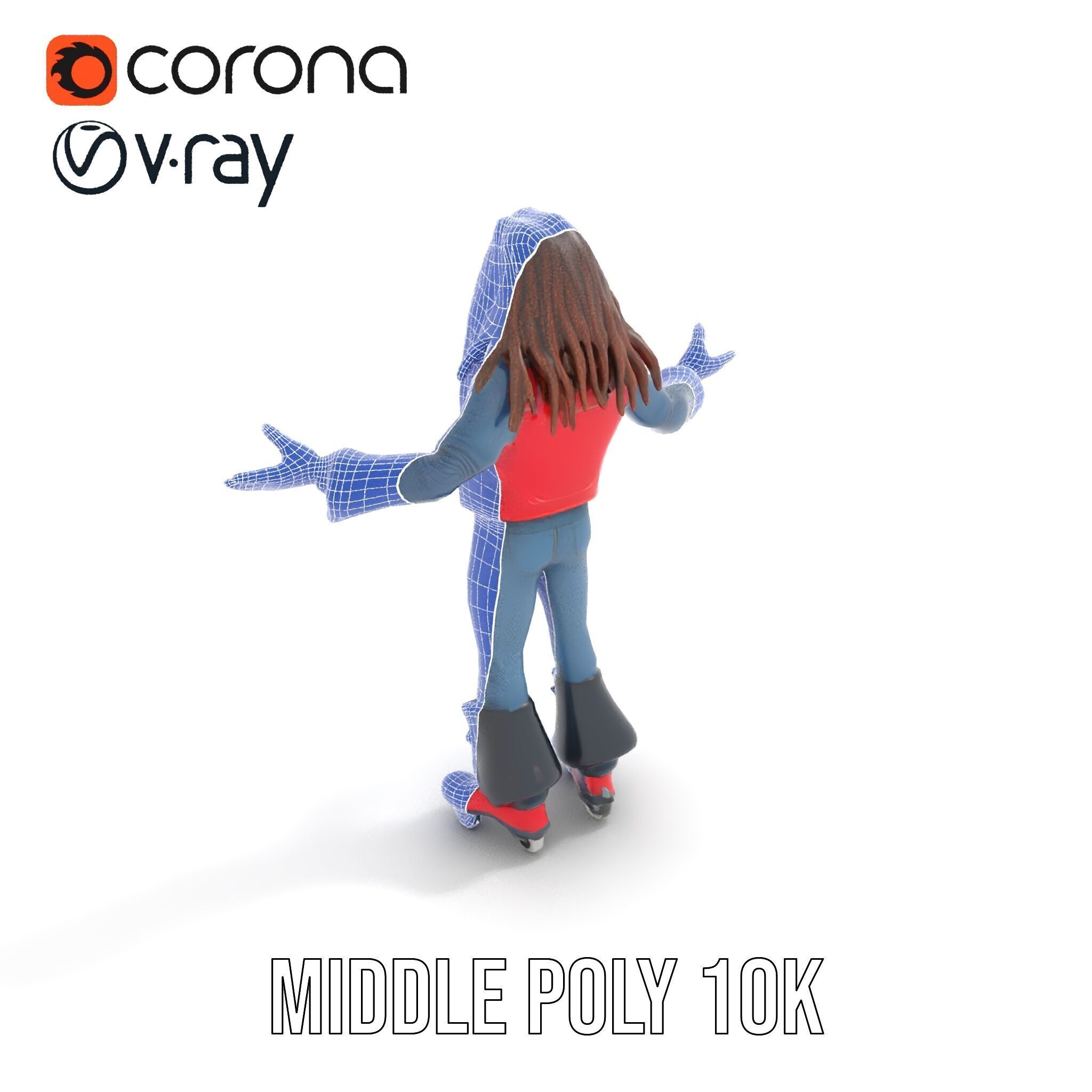 Roller Skater Character Rigged and Animated with Retro Style Low-poly 3D model_34