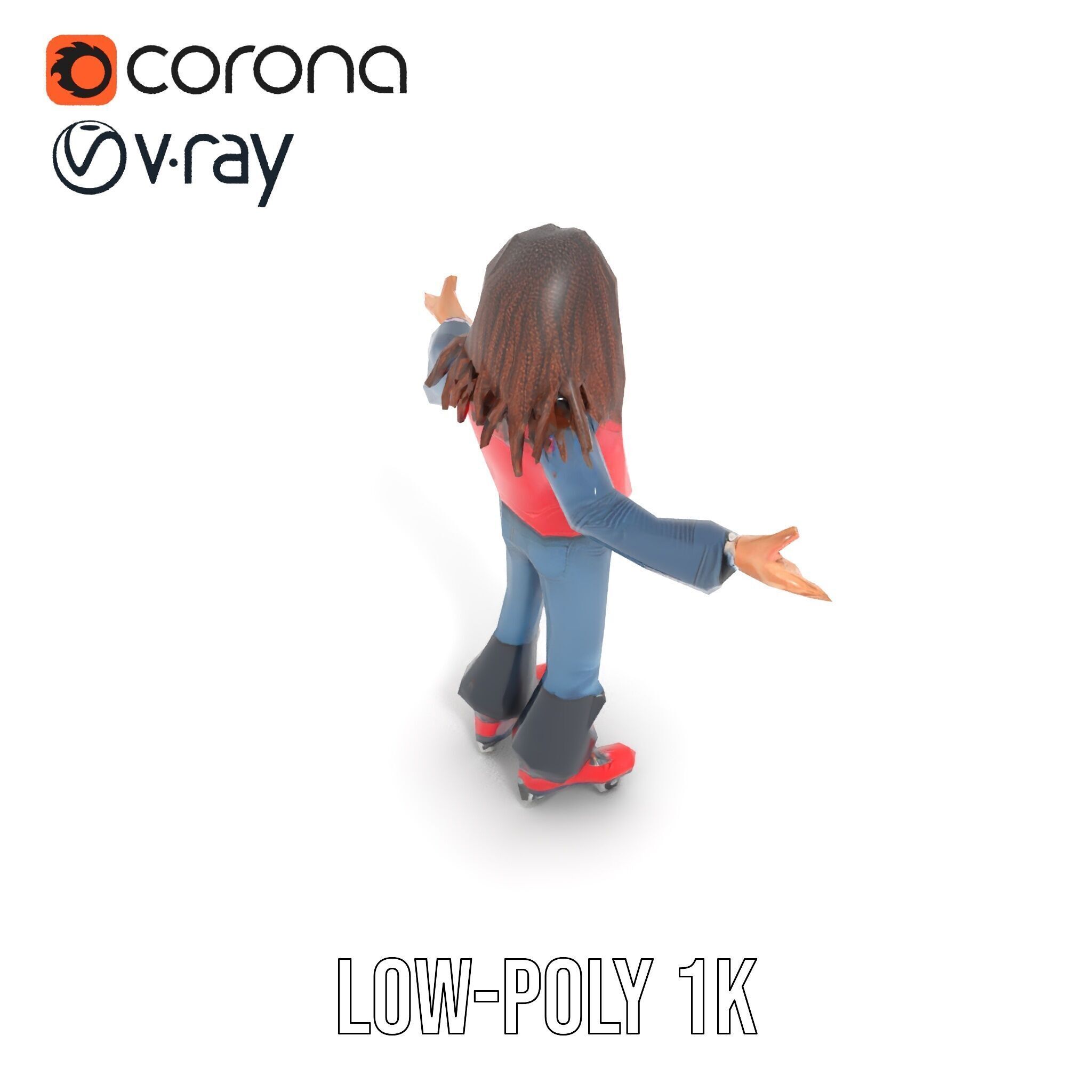 Roller Skater Character Rigged and Animated with Retro Style Low-poly 3D model_24