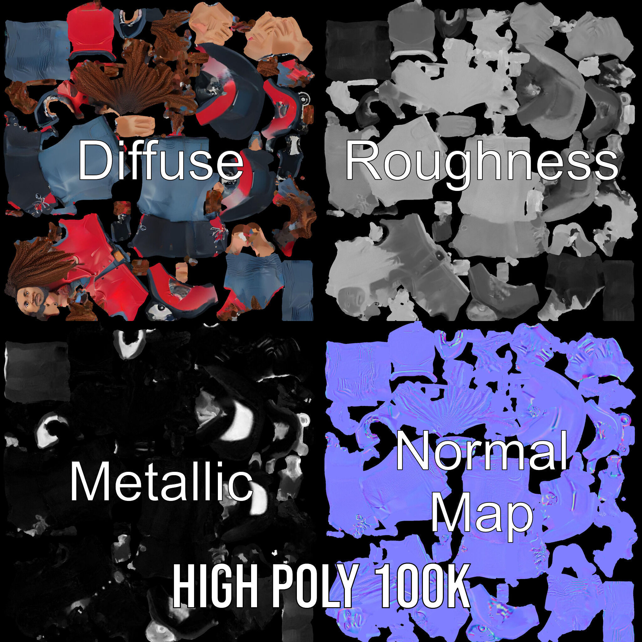 Roller Skater Character Rigged and Animated with Retro Style Low-poly 3D model_3