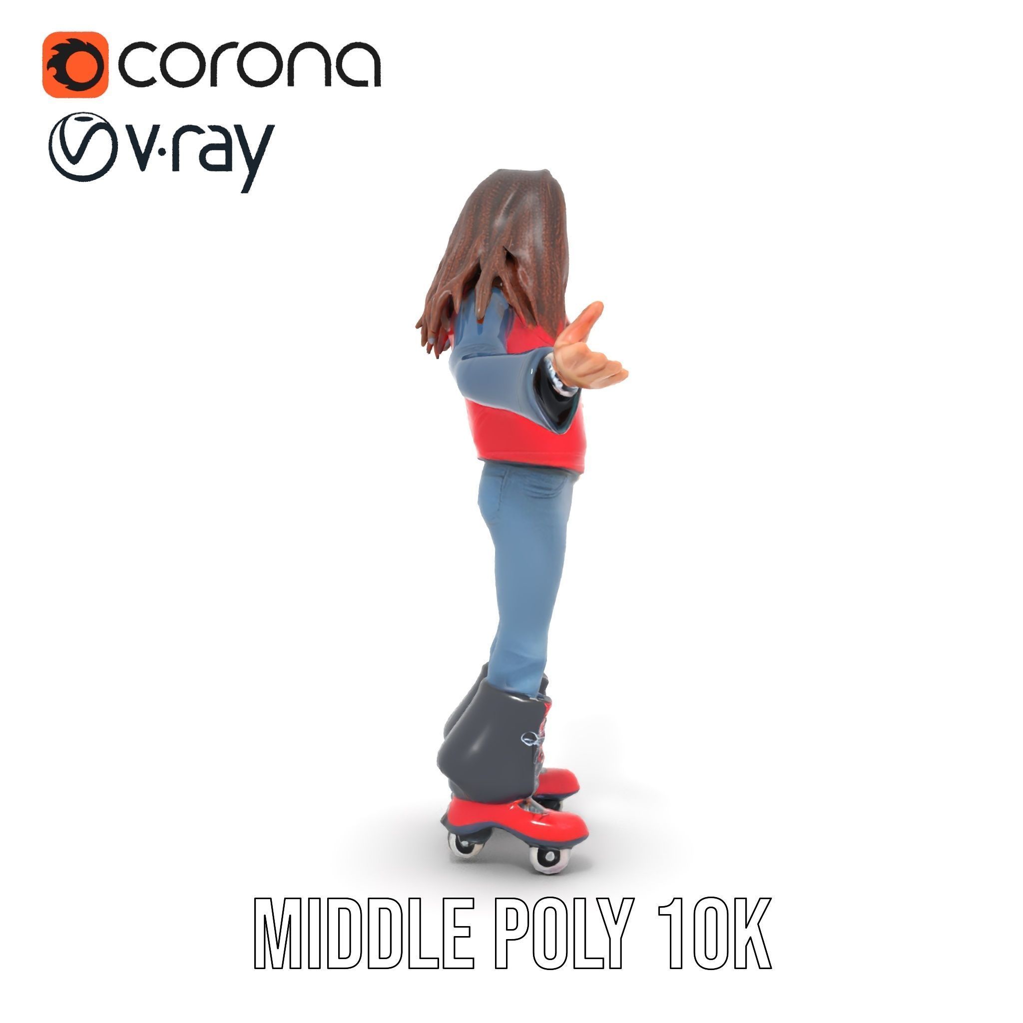 Roller Skater Character Rigged and Animated with Retro Style Low-poly 3D model_15