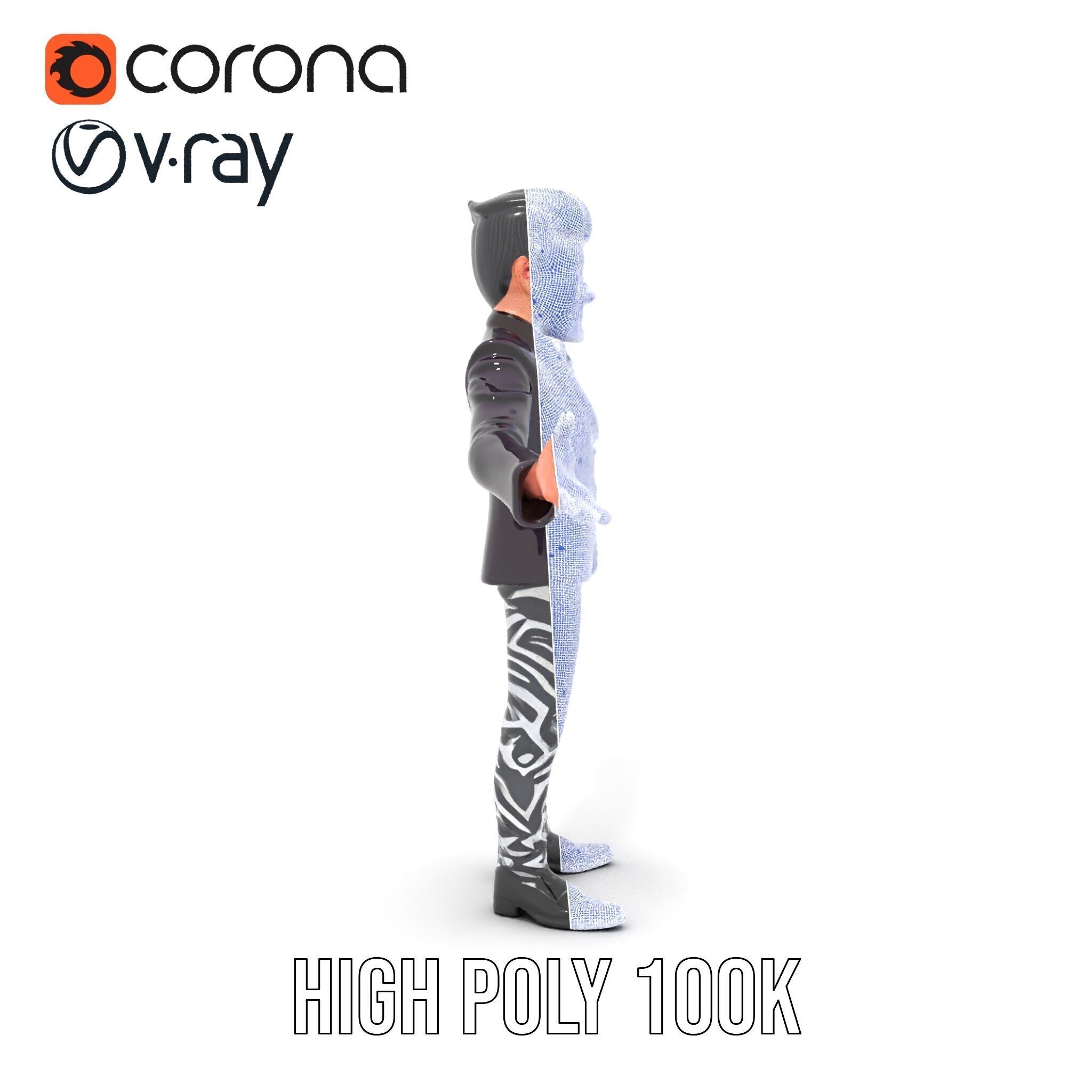 Stylish Male Character with Blazer and Patterned Pants  Rigge... Low-poly 3D model_33