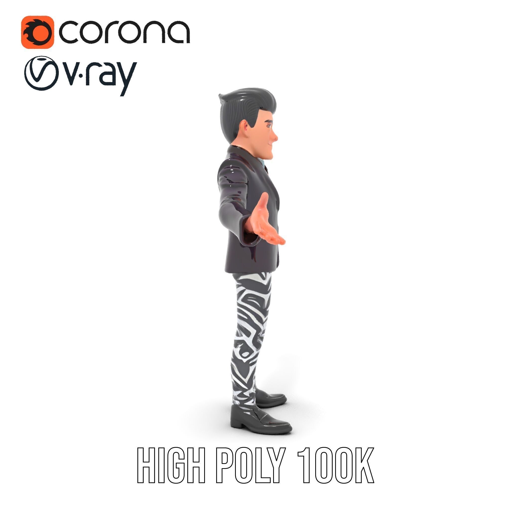 Stylish Male Character with Blazer and Patterned Pants  Rigge... Low-poly 3D model_31