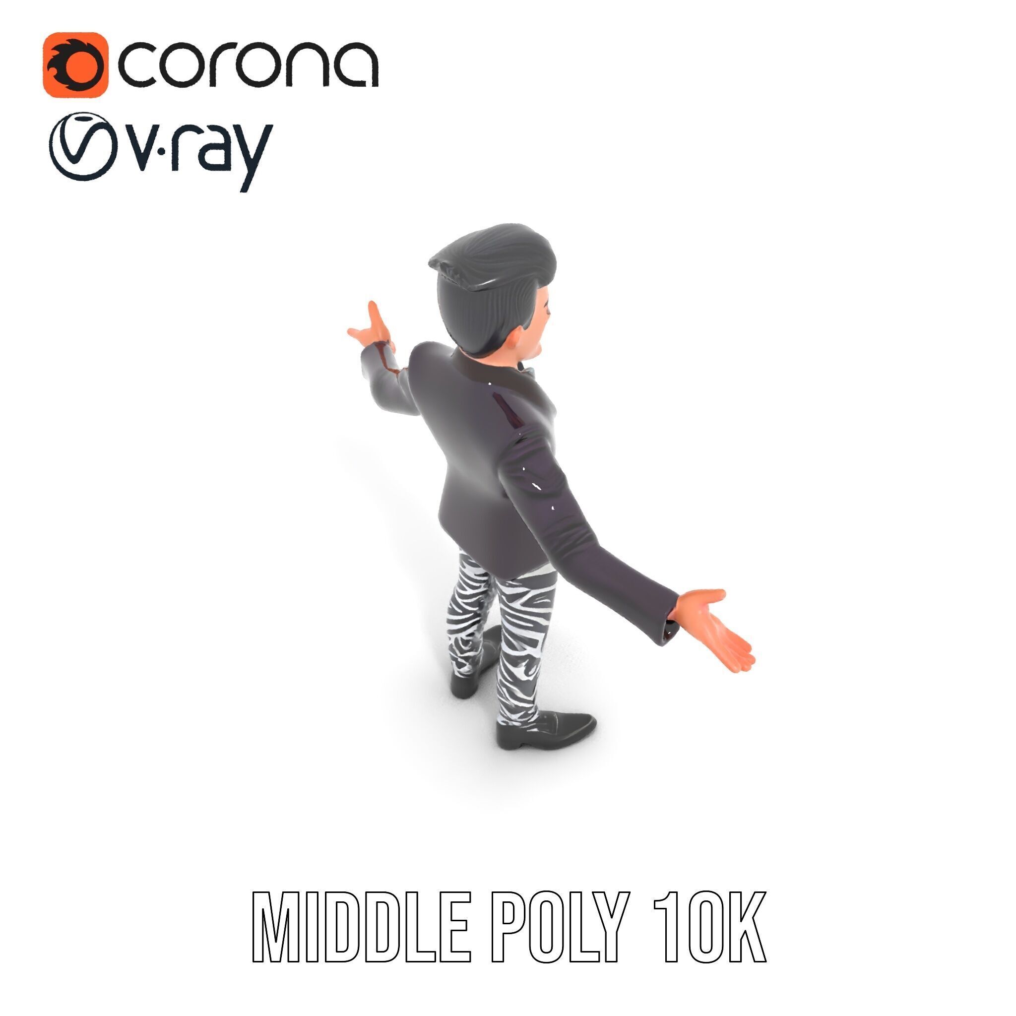 Stylish Male Character with Blazer and Patterned Pants  Rigge... Low-poly 3D model_15