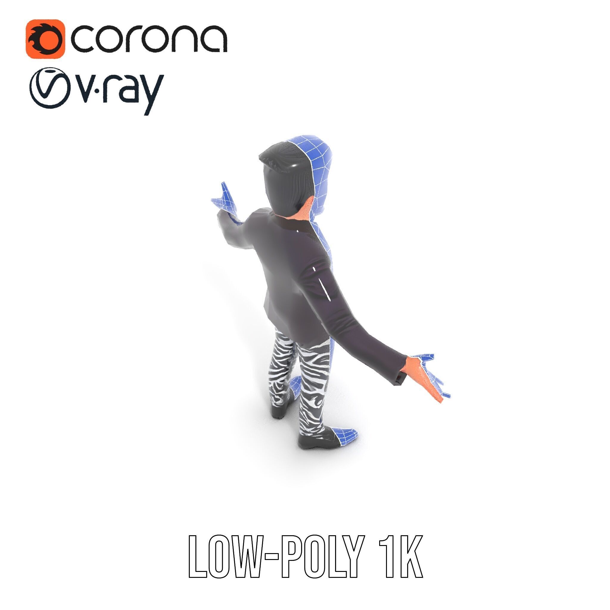 Stylish Male Character with Blazer and Patterned Pants  Rigge... Low-poly 3D model_22