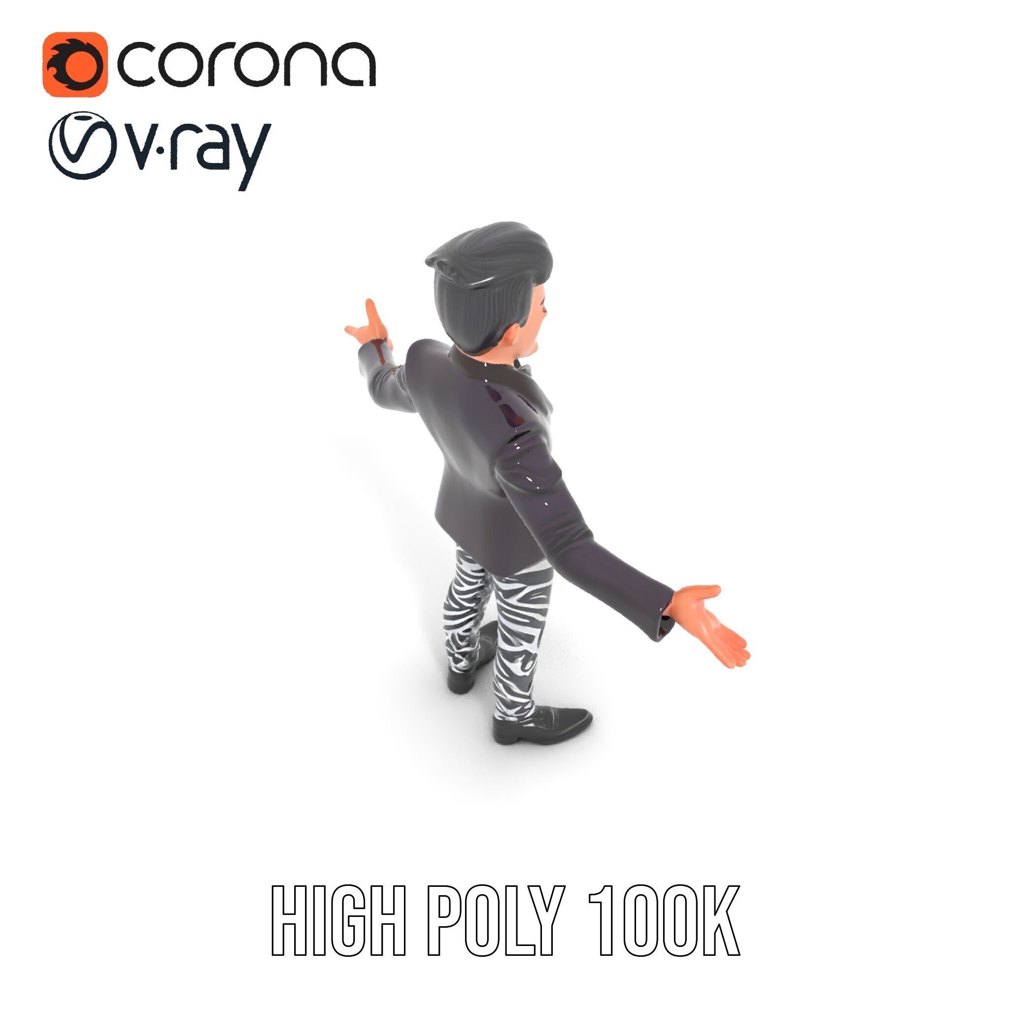 Stylish Male Character with Blazer and Patterned Pants  Rigge... Low-poly 3D model_9