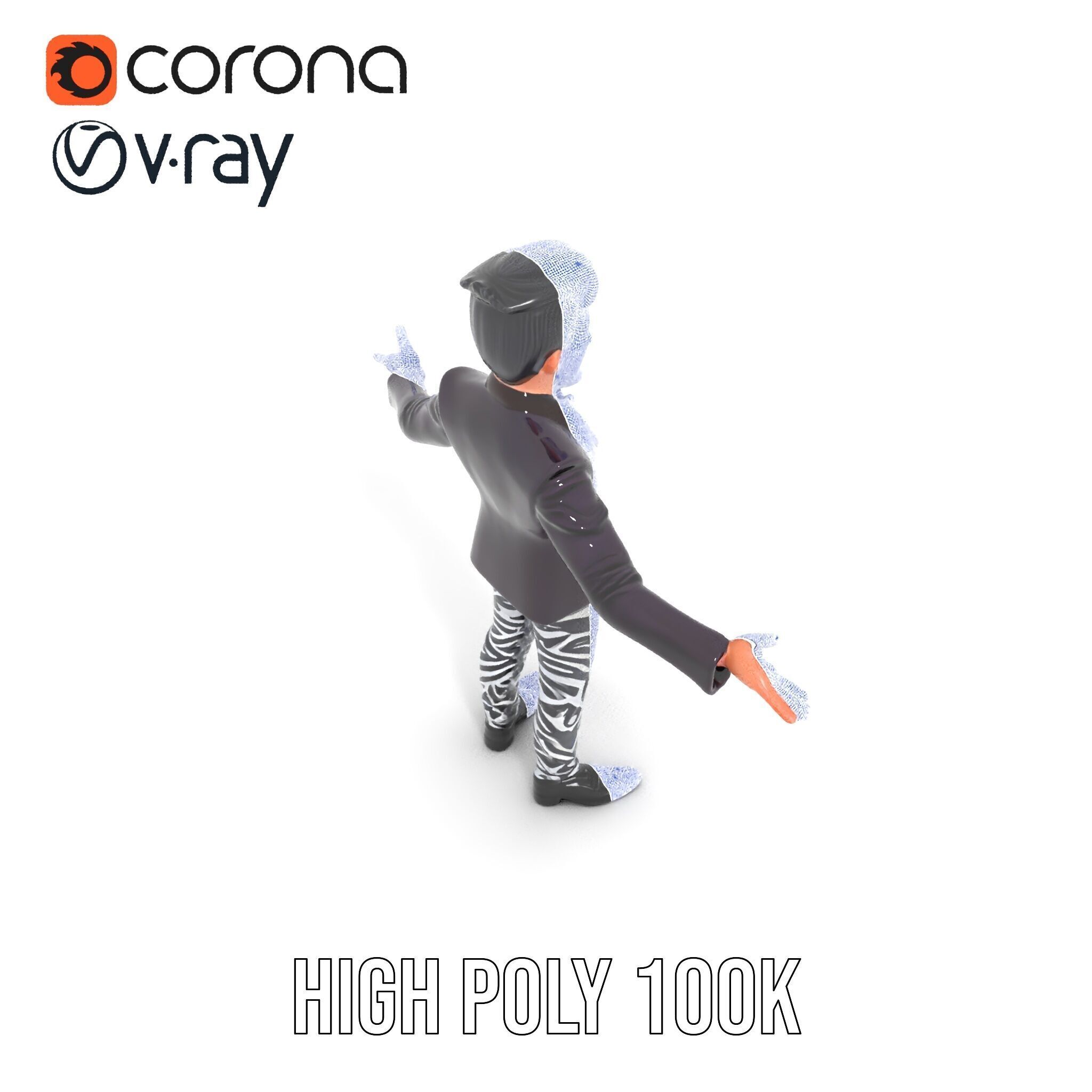 Stylish Male Character with Blazer and Patterned Pants  Rigge... Low-poly 3D model_28