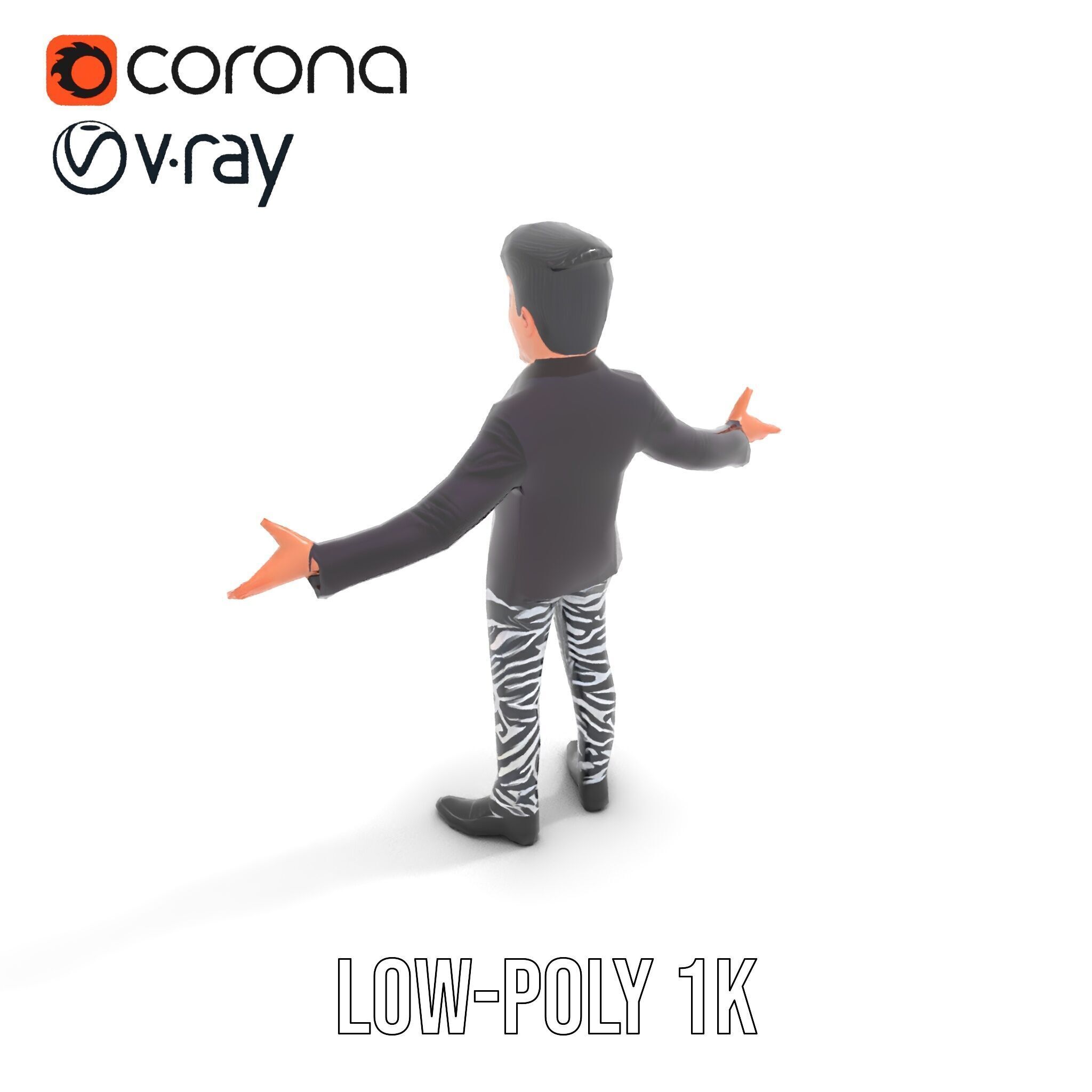 Stylish Male Character with Blazer and Patterned Pants  Rigge... Low-poly 3D model_19