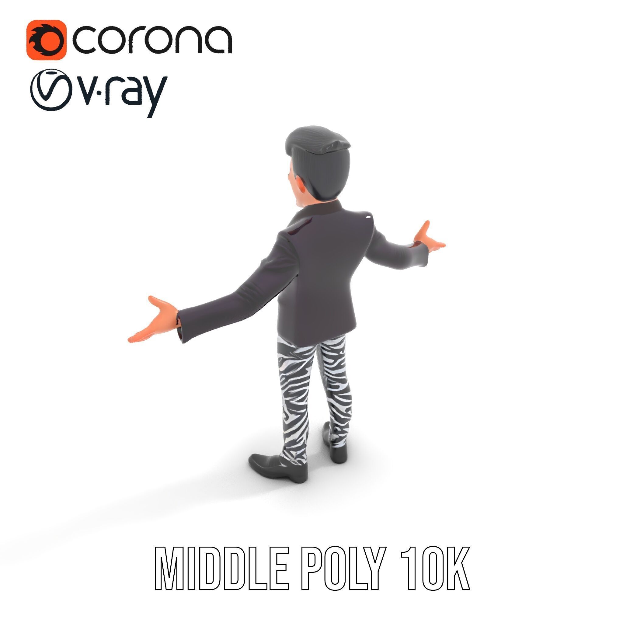 Stylish Male Character with Blazer and Patterned Pants  Rigge... Low-poly 3D model_18