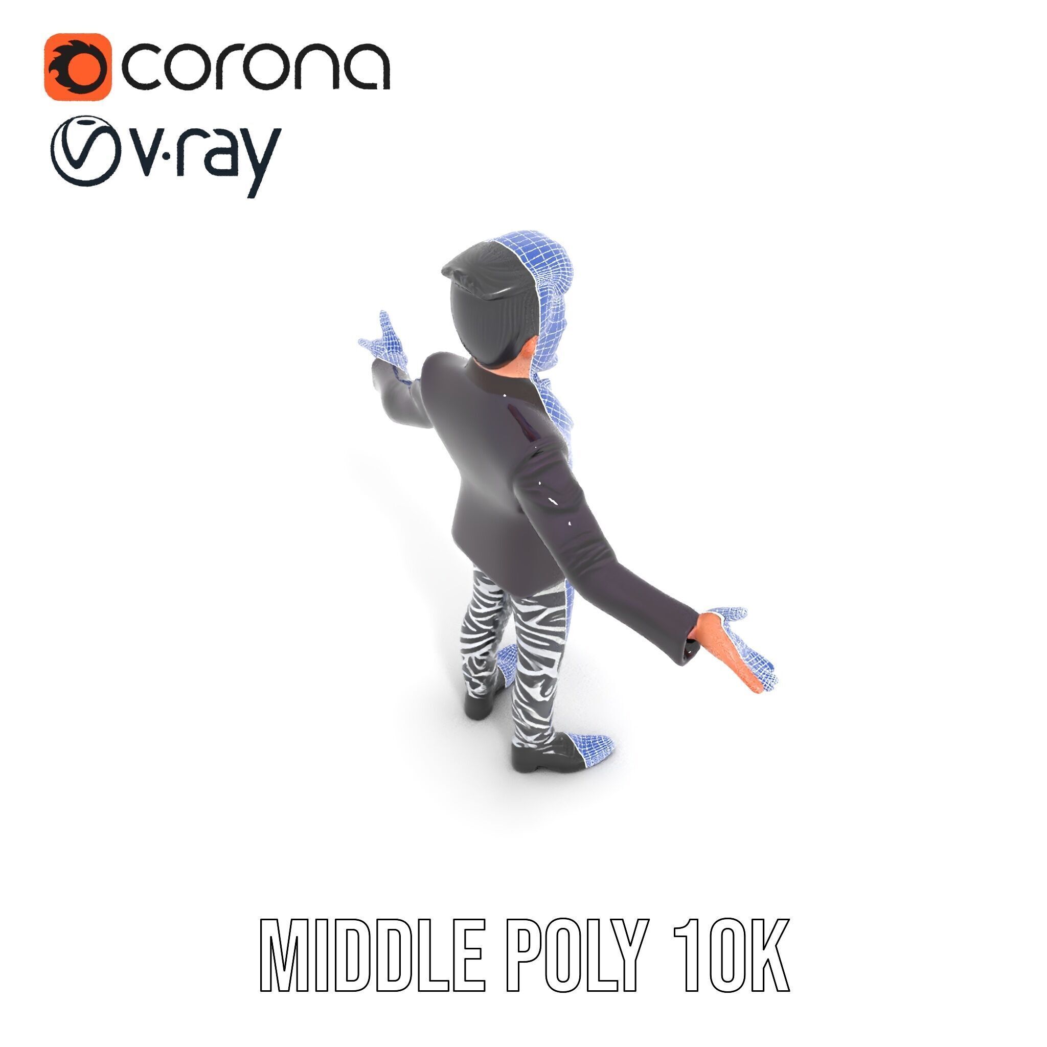 Stylish Male Character with Blazer and Patterned Pants  Rigge... Low-poly 3D model_34