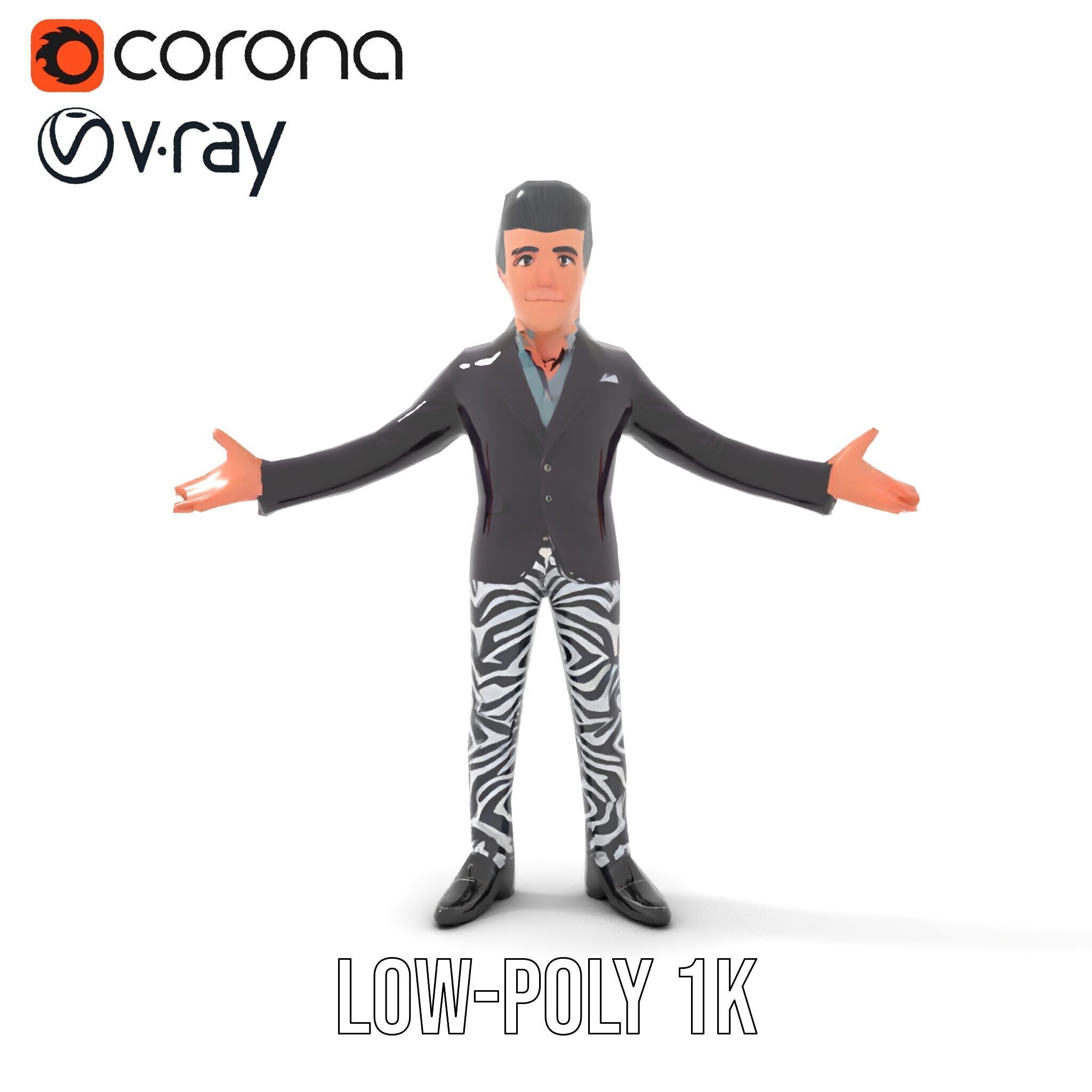 Stylish Male Character with Blazer and Patterned Pants  Rigge... Low-poly 3D model_16