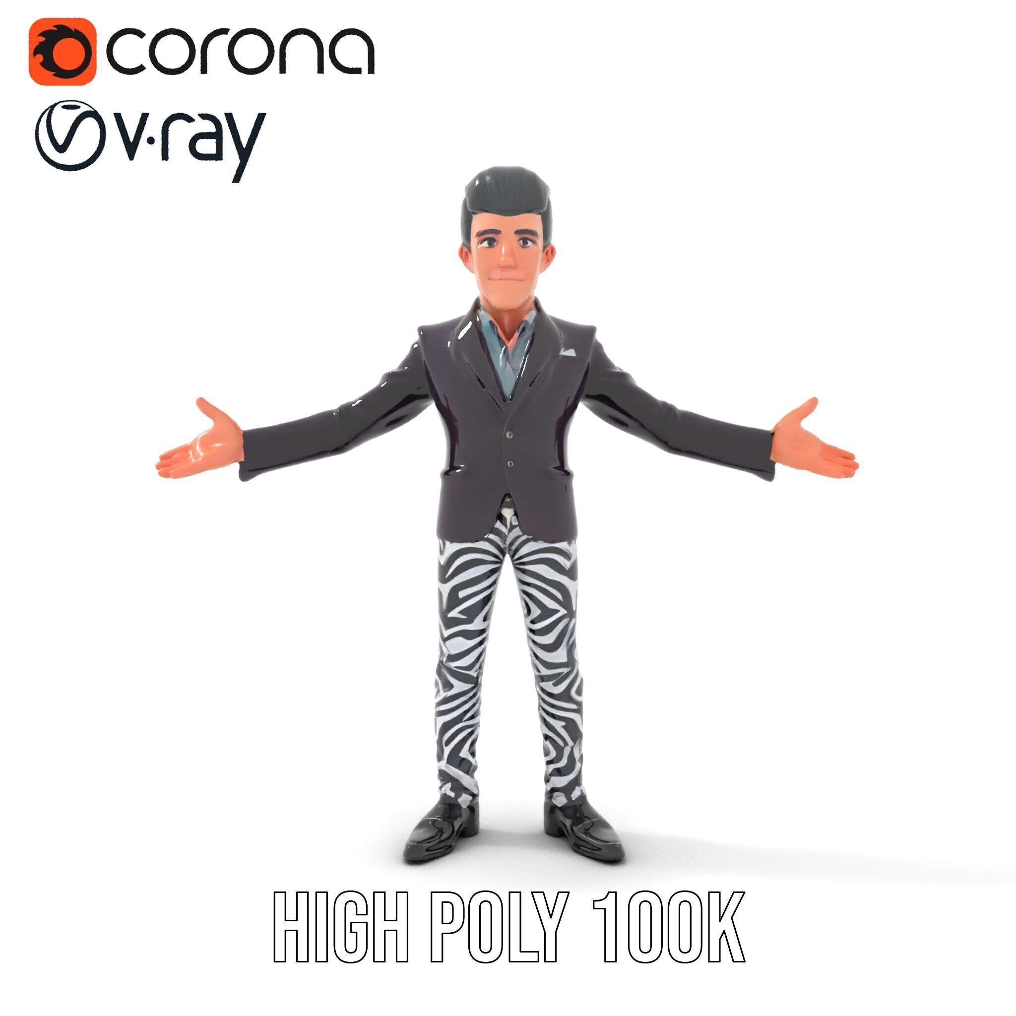 Stylish Male Character with Blazer and Patterned Pants  Rigge... Low-poly 3D model_17