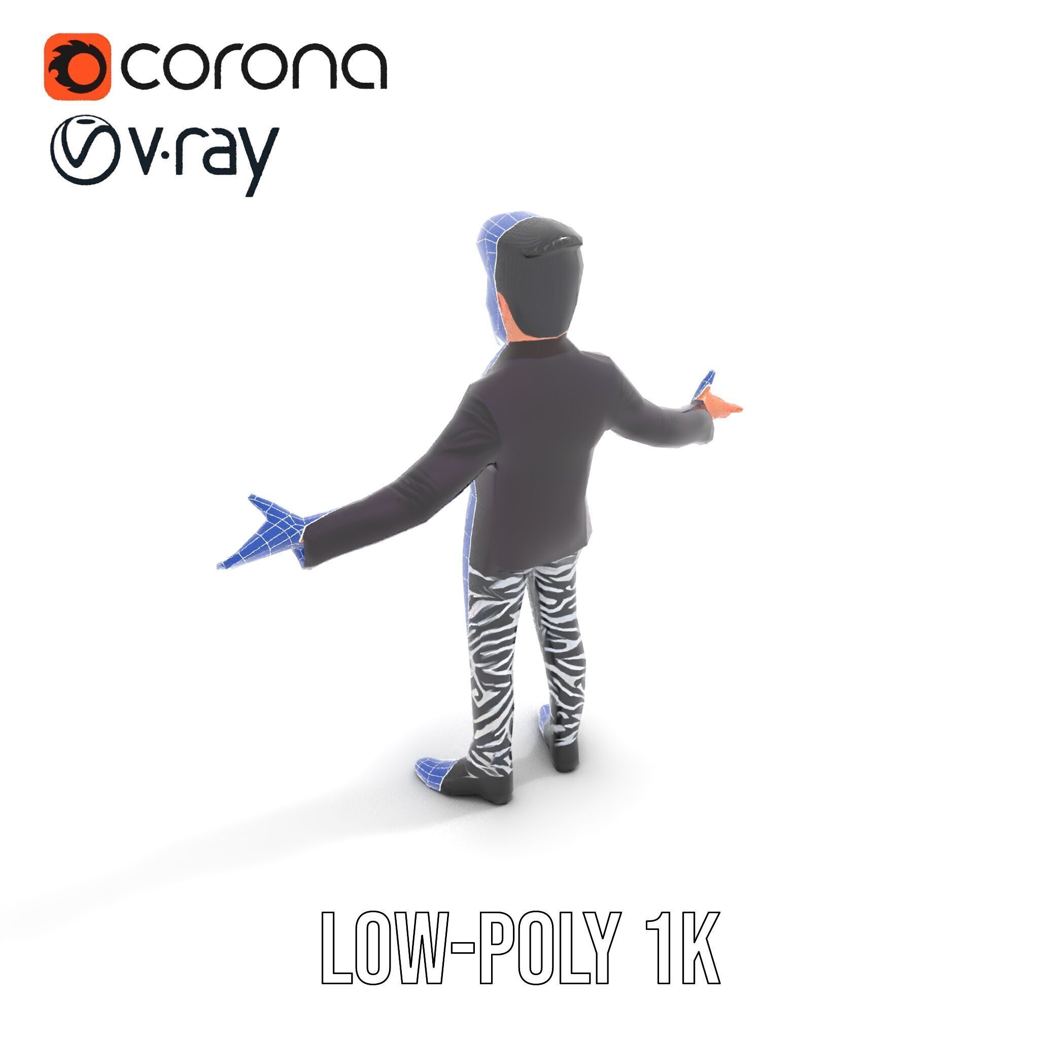 Stylish Male Character with Blazer and Patterned Pants  Rigge... Low-poly 3D model_25