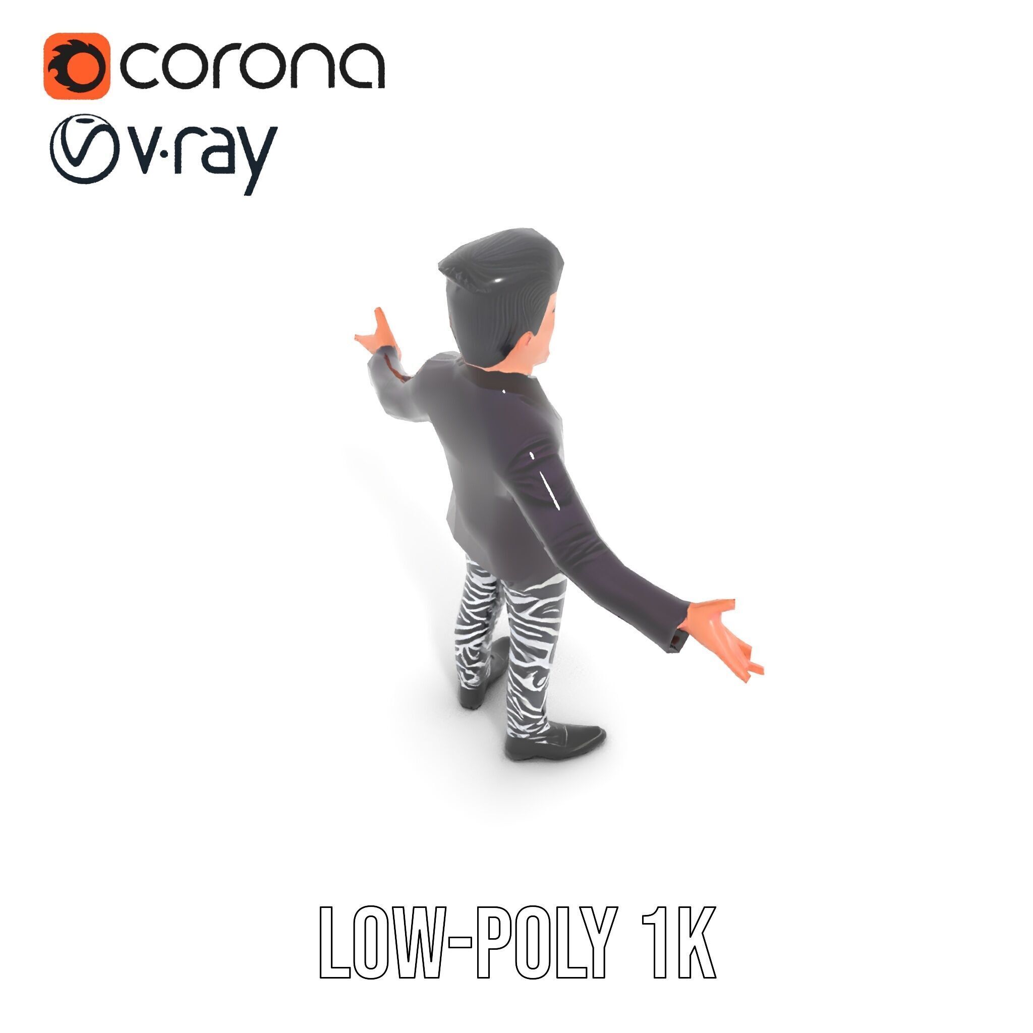 Stylish Male Character with Blazer and Patterned Pants  Rigge... Low-poly 3D model_14